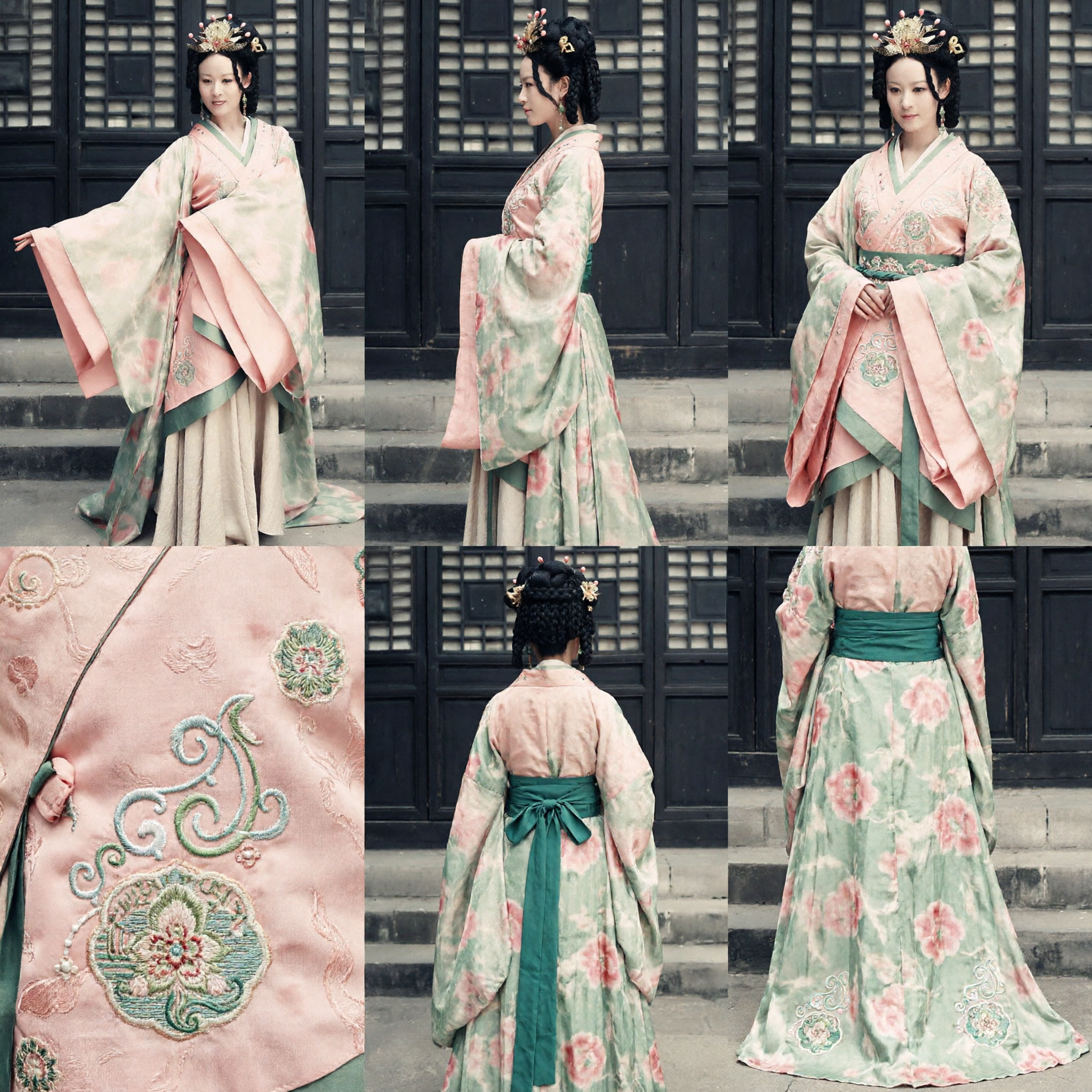 Traditional Chinese Hanfu Costume Ancient Palace Lady Pink and Green Wide Sleeve Robe for Women Cosplay - Asian Costume