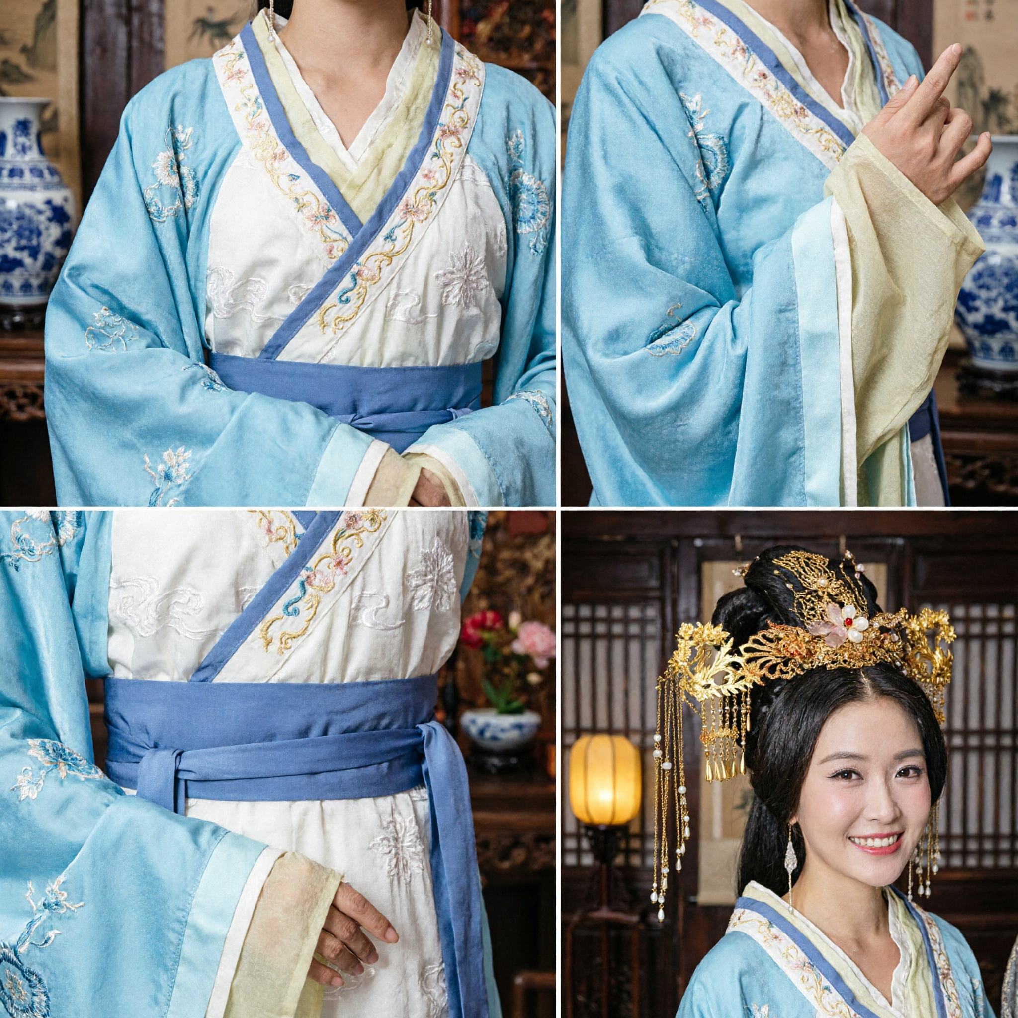 Robe Hanfu Ancienne Chinoise Élégante Bleu Clair, Costume Traditionnel de Dame du Palais pour Cosplay Historique et Scène - Asian Costume
