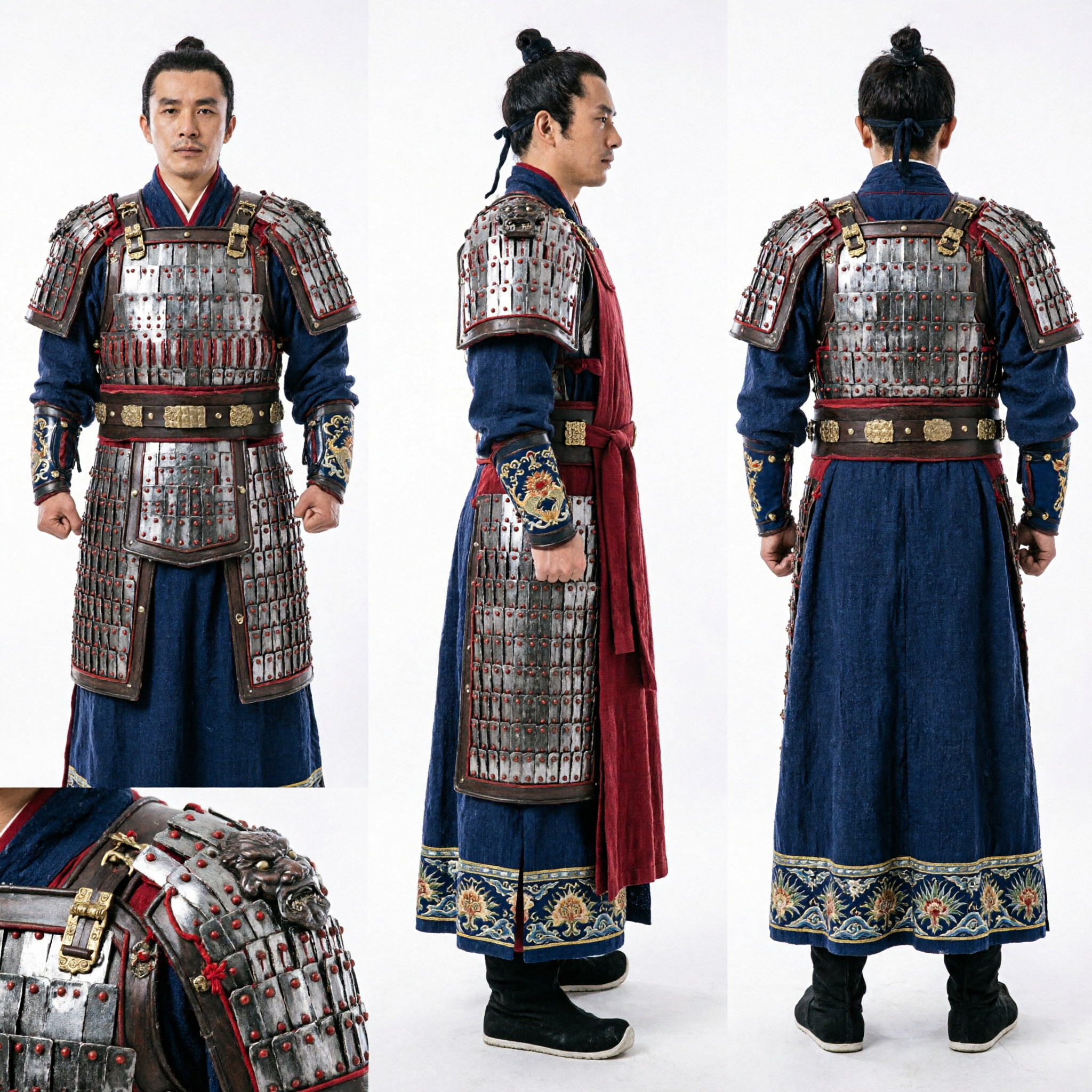 Costume d'Armure de Général Ancien Chinois pour Hommes, Tenue de Guerrier Historique Hanfu pour Cosplay et Scène - Asian Costume