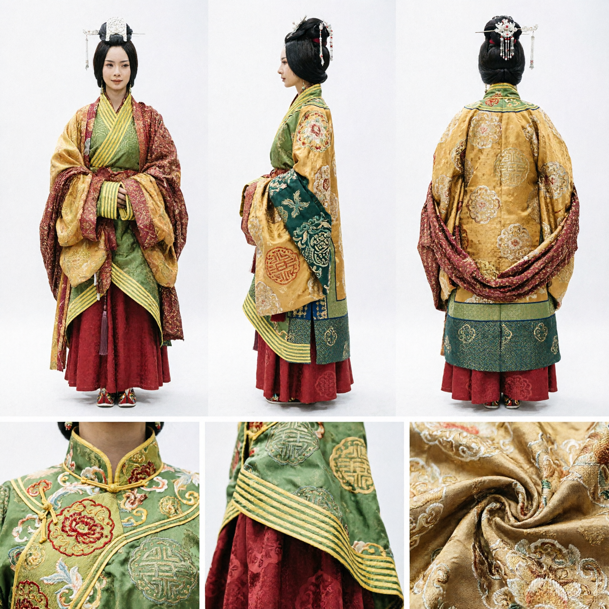 Costume Hanfu Ancien Chinois Traditionnel de la Dynastie Han, Robe Jaune et Verte pour Femmes pour Cosplay Historique - Asian Costume