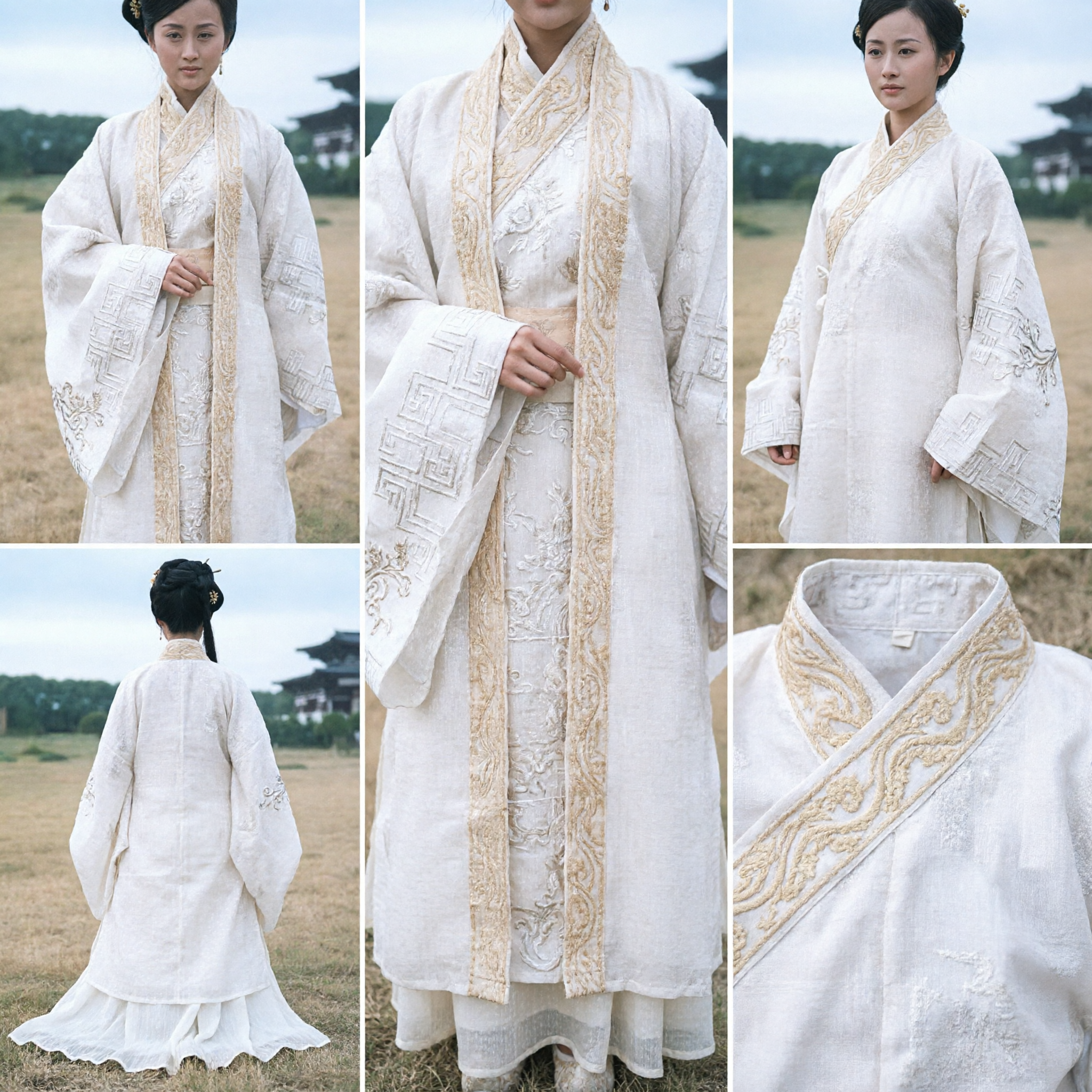 Elegante costume Hanfu tradizionale cinese bianco per donne, Abito per cosplay di drama d'epoca antico ed eventi culturali - Asian Costume