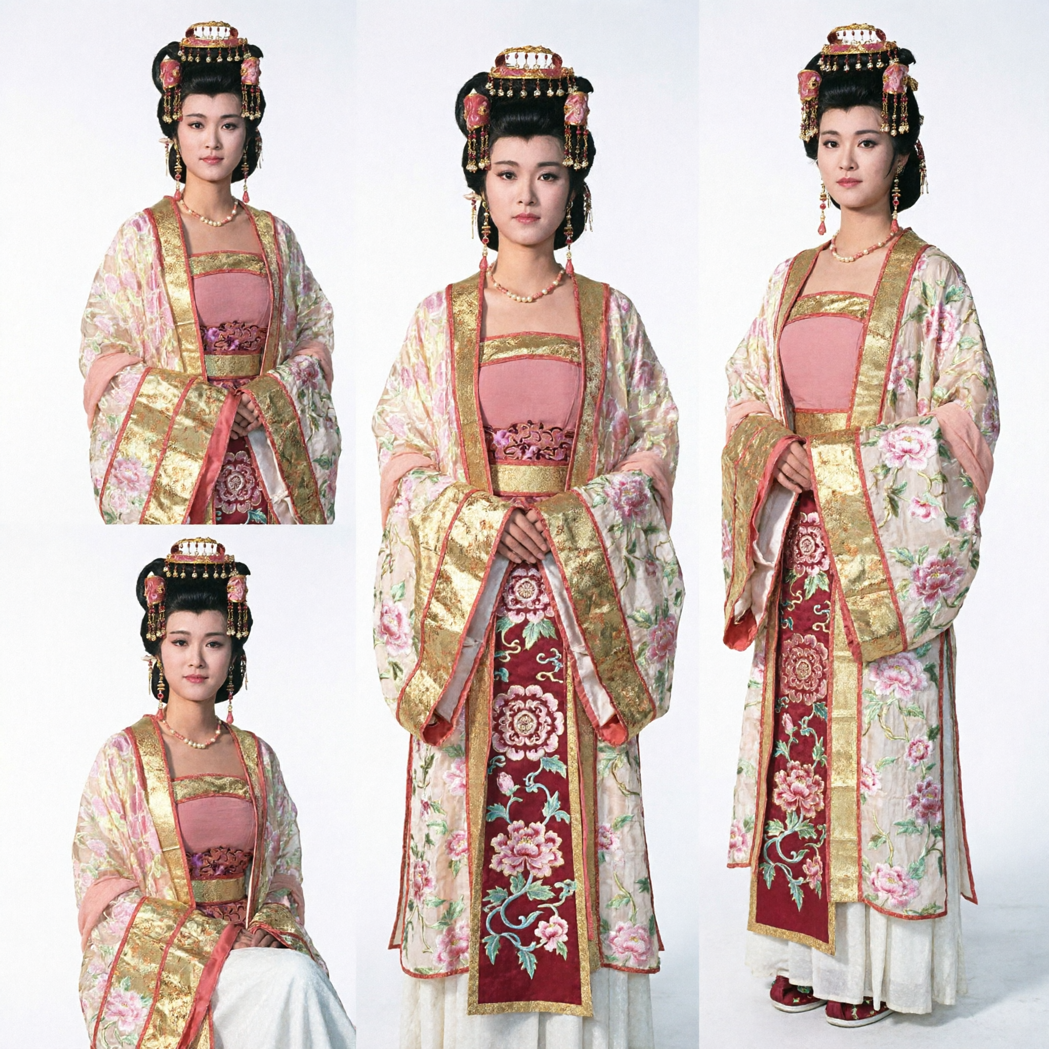 전통 중국 당나라 황후 한푸 의상 분홍색 금색 왕실 드레스 여성 역사적 코스프레 - Asian Costume