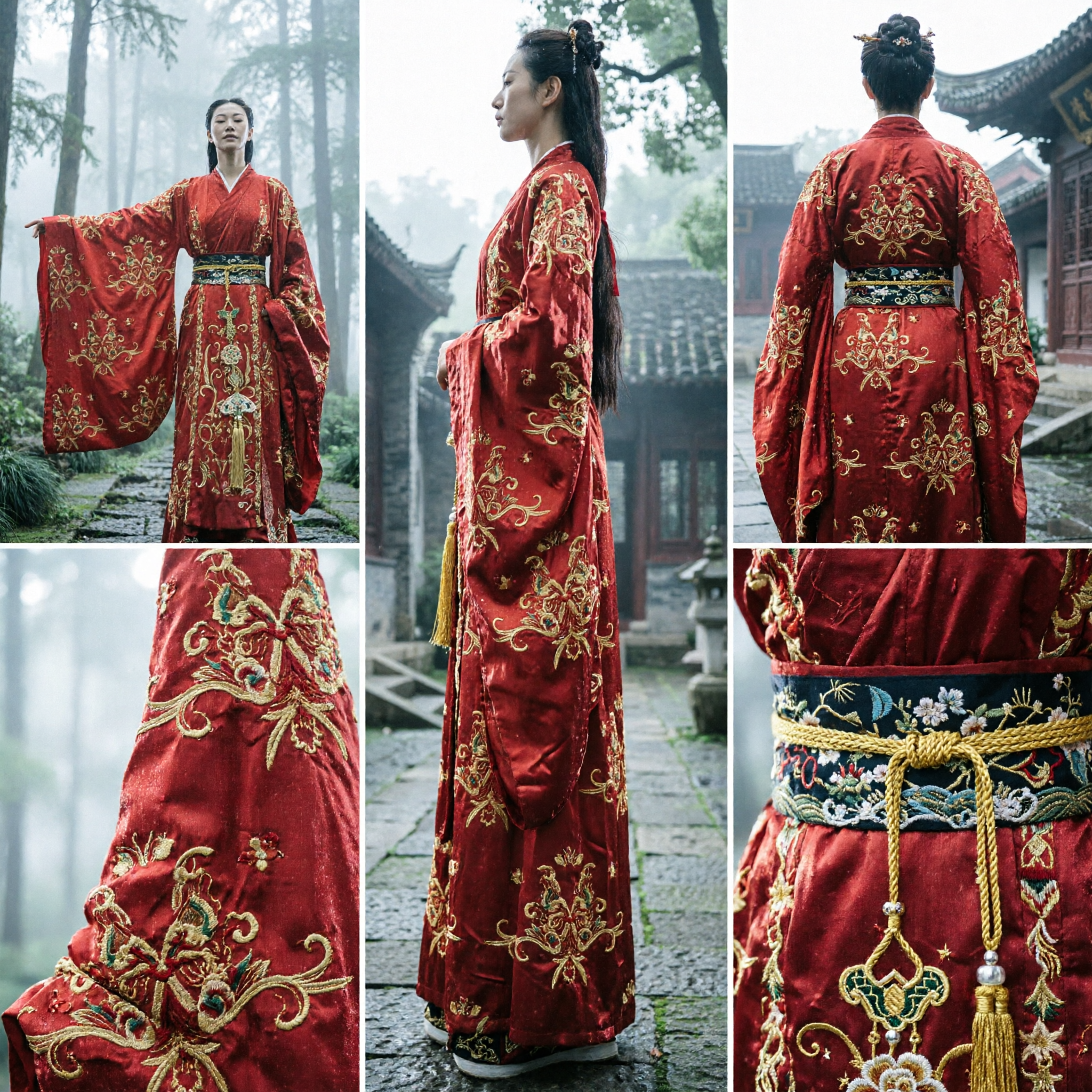 Tradycyjny chiński czerwony Hanfu, starożytny strój ze złotym haftem i szerokimi rękawami do występów scenicznych i cosplayu - Asian Costume