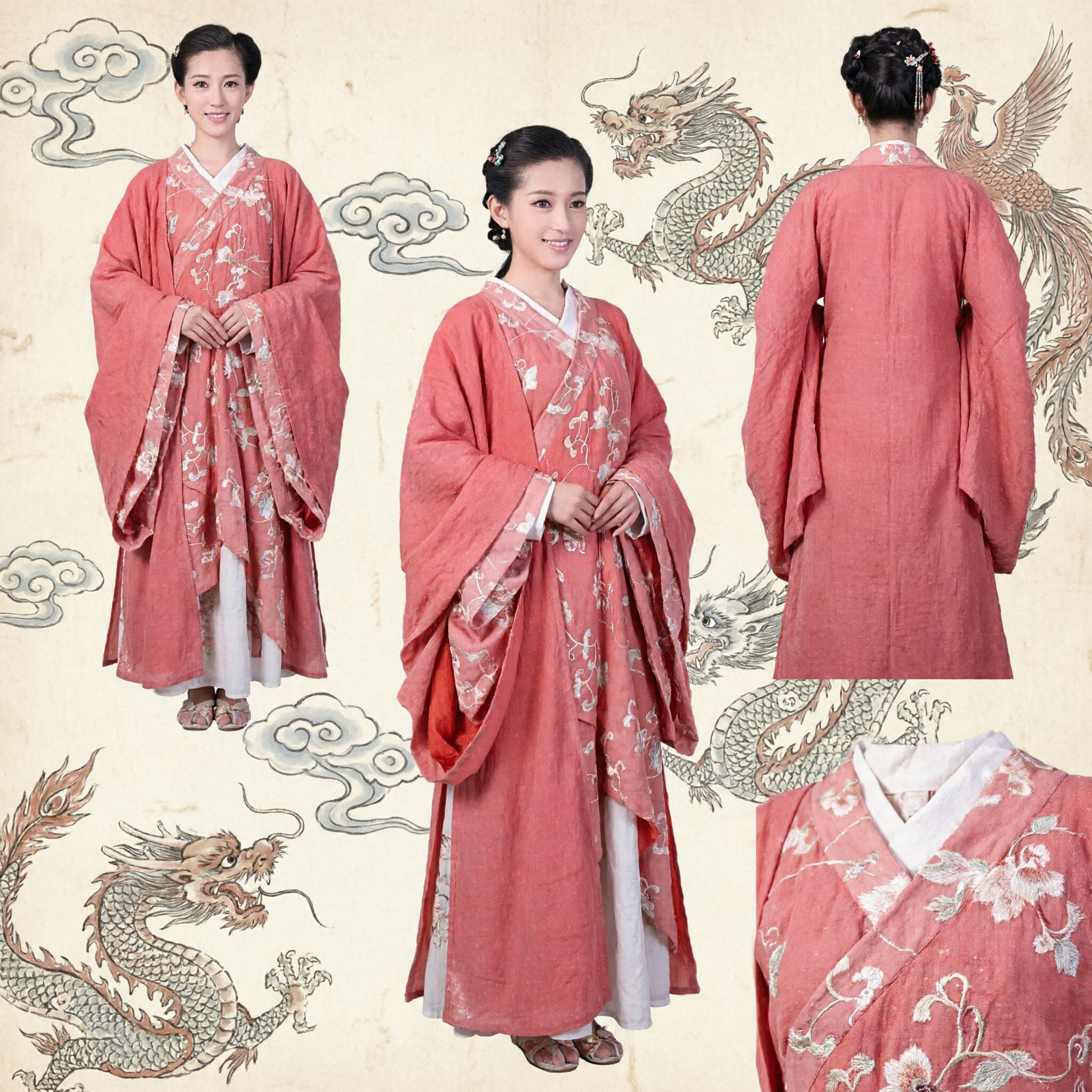 Elegant Rood Chinees Hanfu Traditioneel Oud Kostuum Vrouwen Han Dynastie Bloemen Gewaad Jurken voor Optreden - Asian Costume