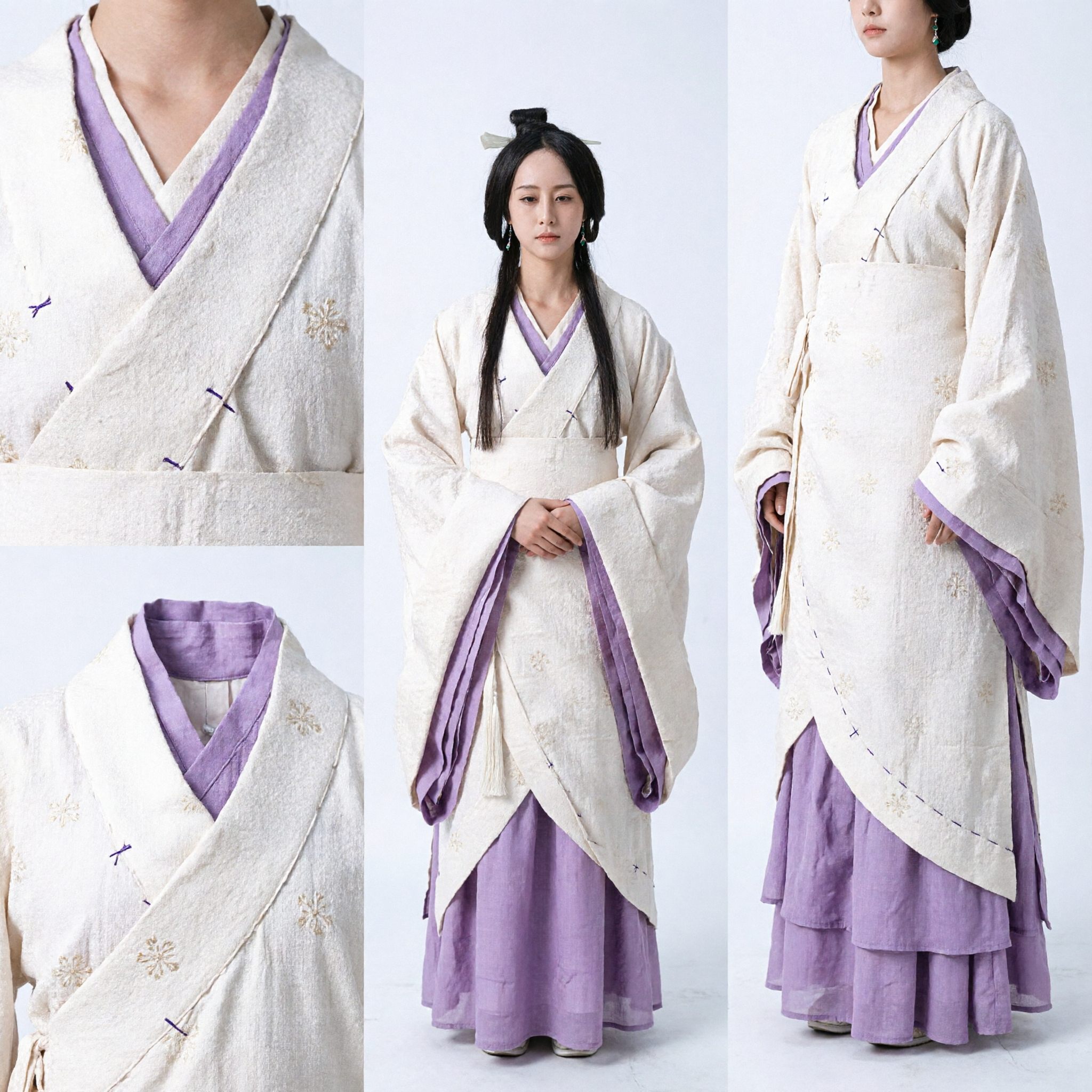 Traje Hanfu Chinês Tradicional Vestido de Dama do Palácio Antigo Branco e Roxo para Mulheres Cosplay Histórico - Asian Costume