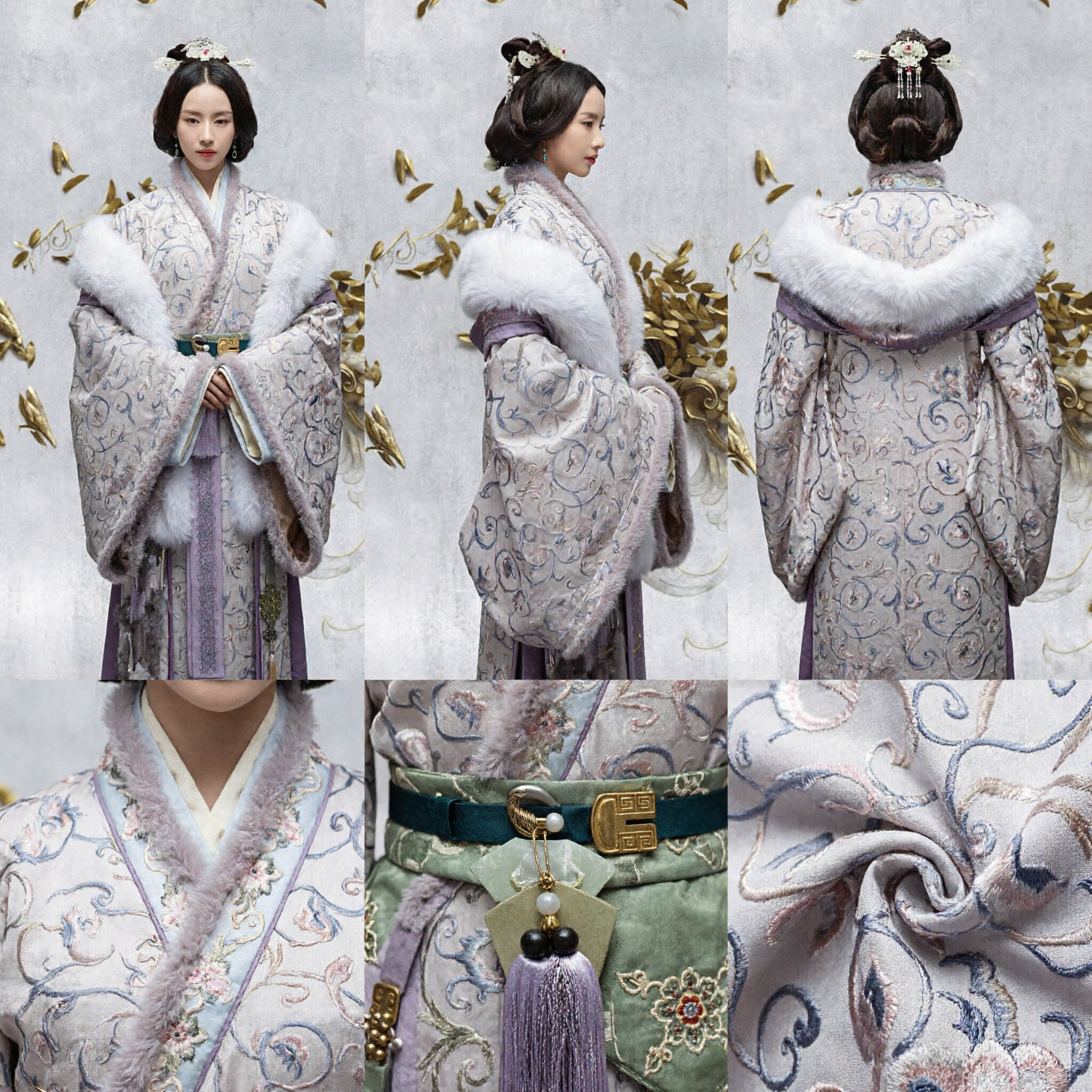 Elegant Traditioneel Chinees Hanfu Winter Prinses Gewaad met Witte Bontkraag Geborduurd Oud Kostuum voor Vrouwen - Asian Costume