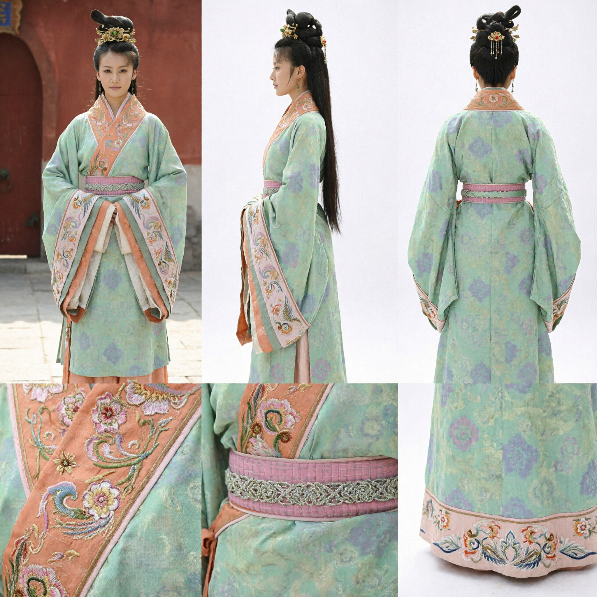 전통 중국 한푸 의상 고대 공주 녹색 자수 드레스 (역사 코스프레 의상, 여성용) - Asian Costume