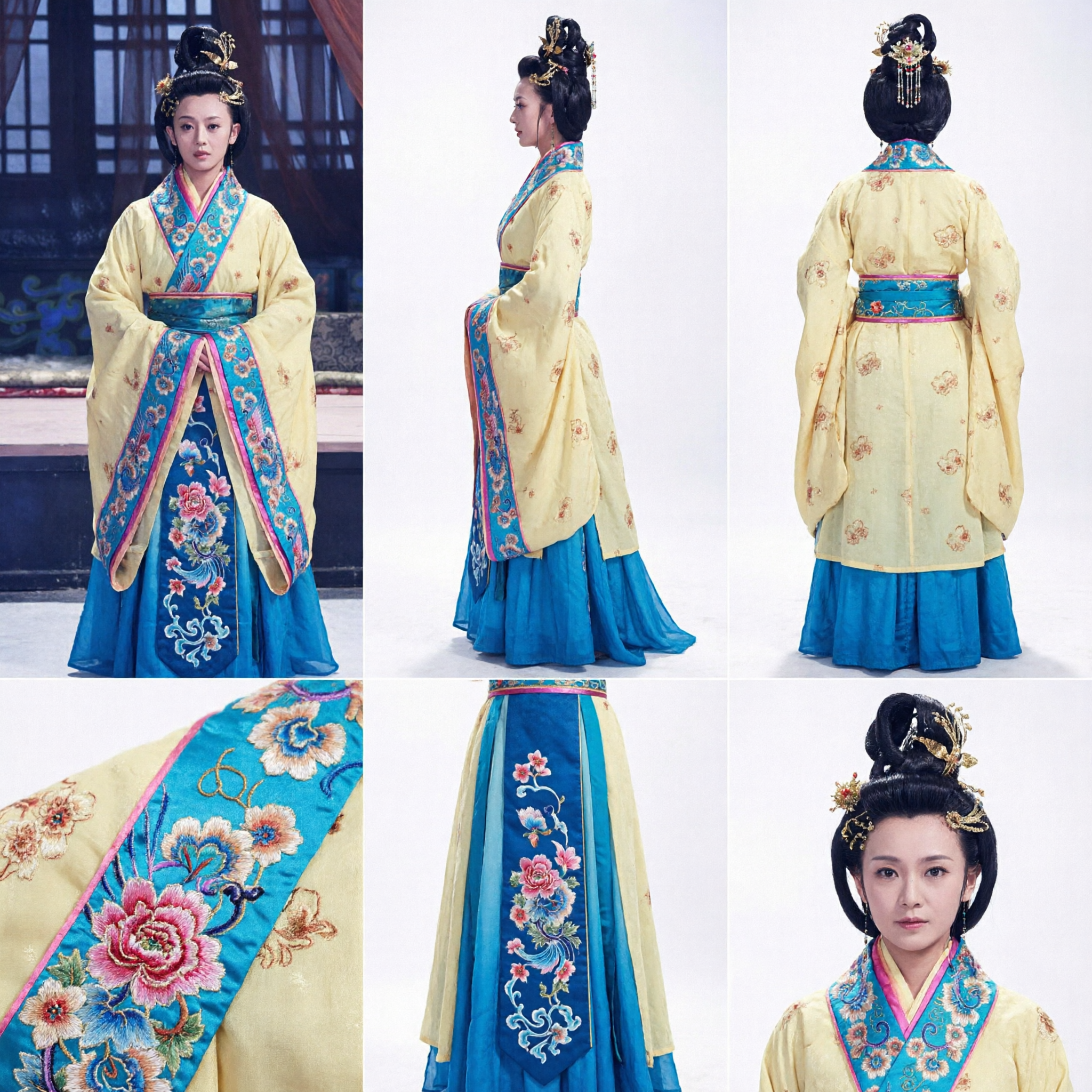 Costume Ancien de Dame du Palais Chinois Traditionnel, Robe Hanfu Brodée Jaune pour Cosplay de Drame Historique Femmes - Asian Costume