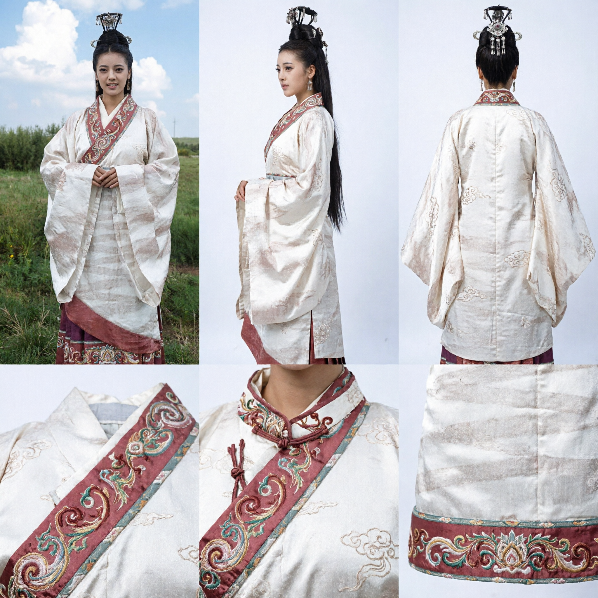 Traje Hanfu Tradicional Chinês para Mulheres - Robe Antigo Branco com Detalhes Vermelhos para Cosplay e Fotografia - Asian Costume