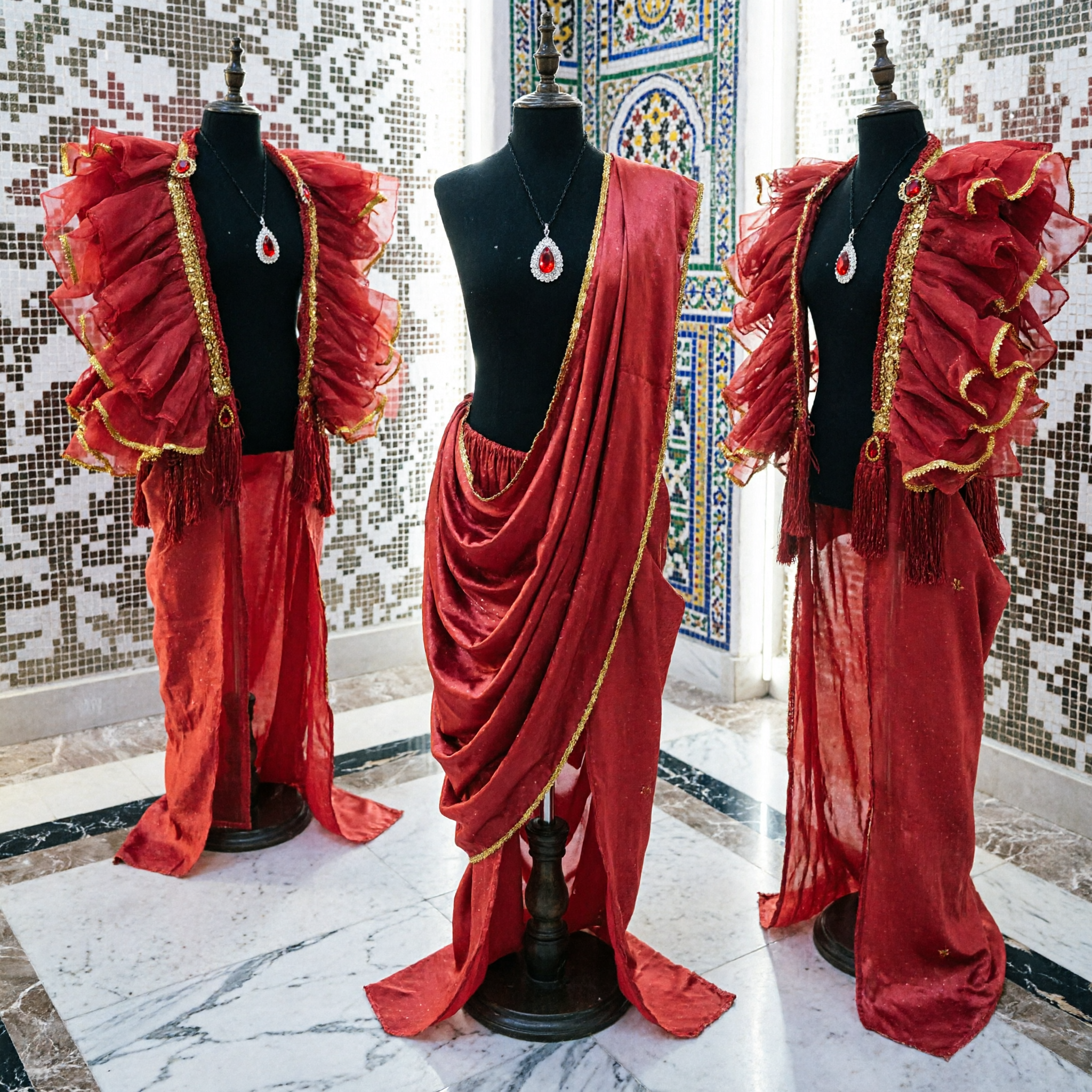 Levendig Rode Gerimpelde Flamenco Dans Kostuum voor Vrouwen Spaanse Matador Podium Optreden Outfit - Asian Costume