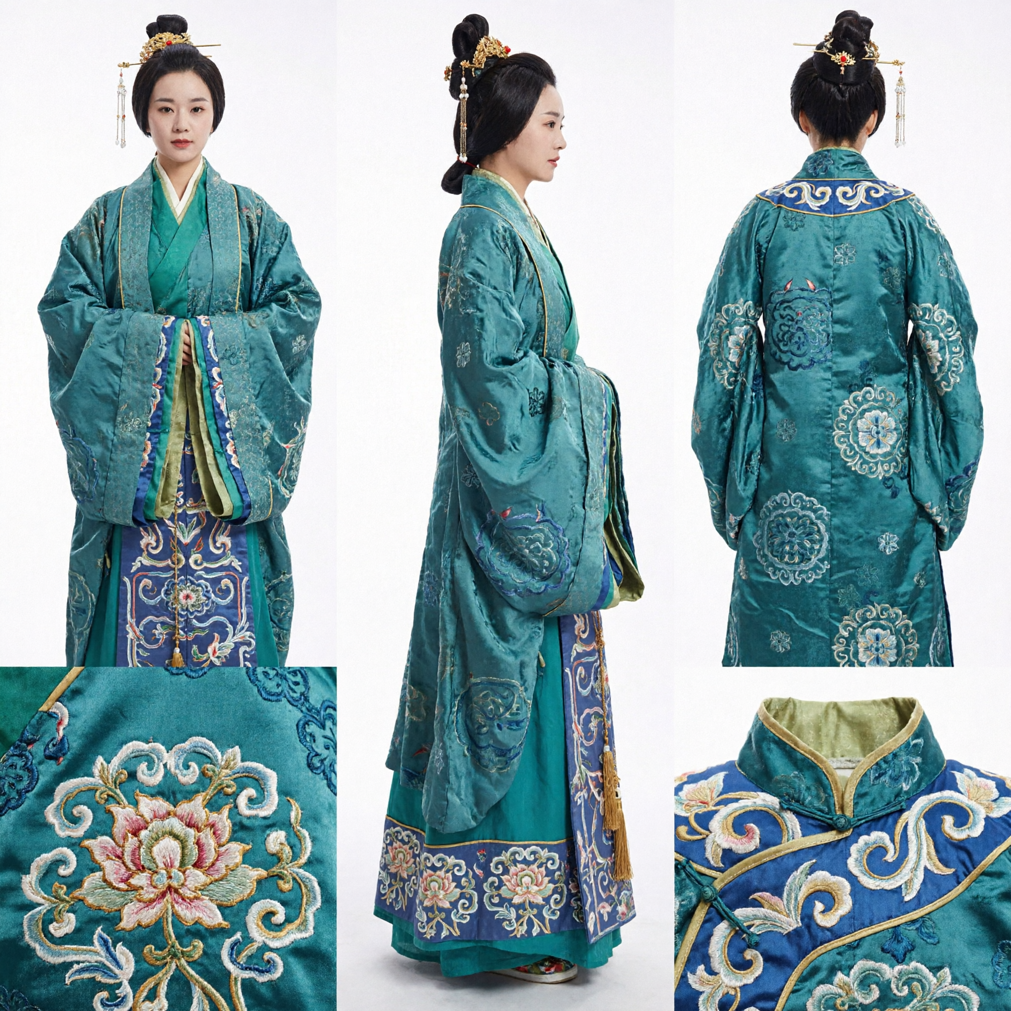 Elegancka Turkusowo-Zielona Tradycyjna Chińska Suknia Hanfu Starożytny Kostium Damy Pałacowej dla Kobiet na Historyczny Cosplay Dramatyczny - Asian Costume