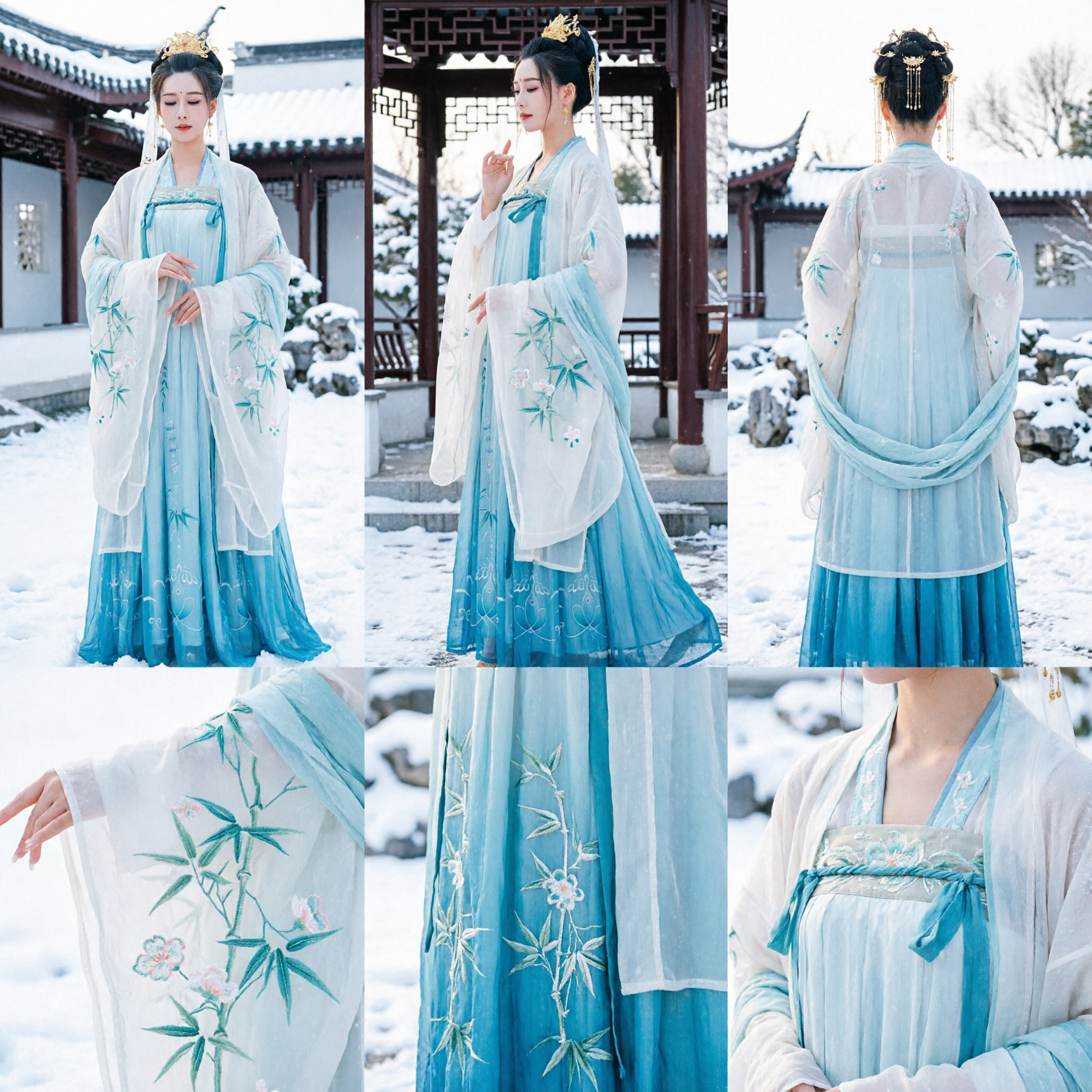 Costume traditionnel chinois Hanfu, robe ancienne bleue de fée avec broderie pour femmes pour cosplay et photographie historique - Asian Costume