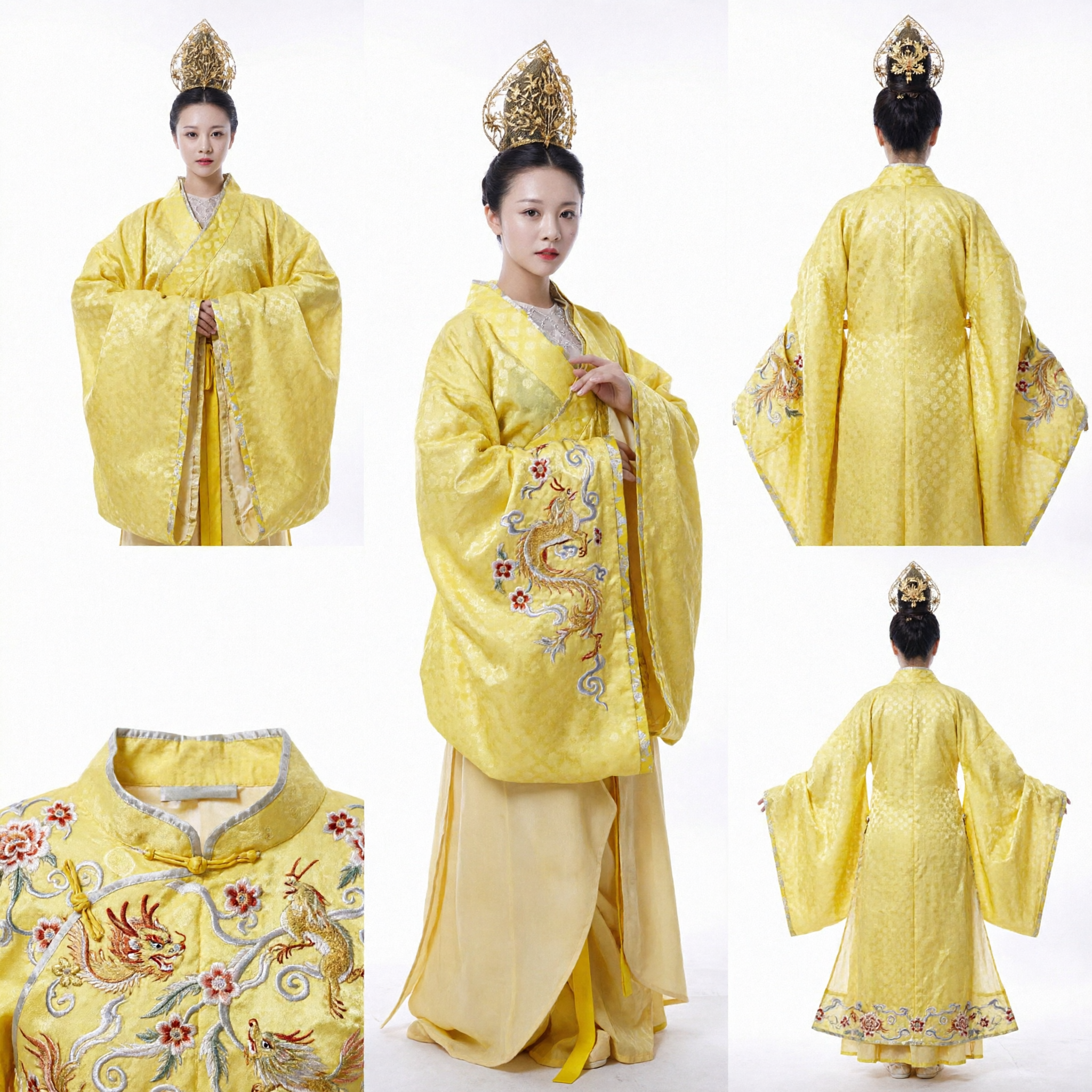 Tradycyjny starożytny żółty strój Hanfu, suknia cesarzowej do występów scenicznych i tanecznych dla kobiet - Asian Costume
