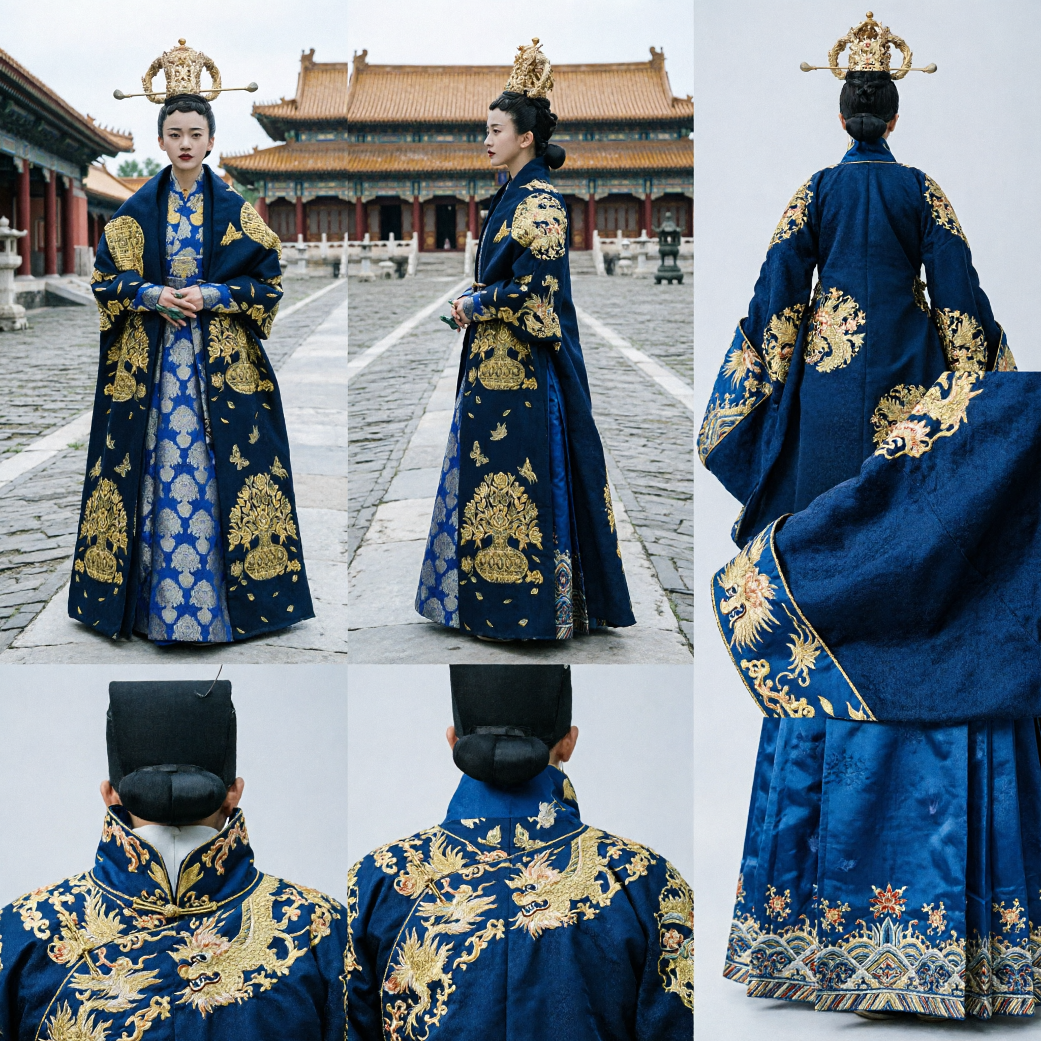 古代中国 明王朝 皇后衣装 青金鳳凰刺繍 漢服ドレス 女性用コスプレ - Asian Costume