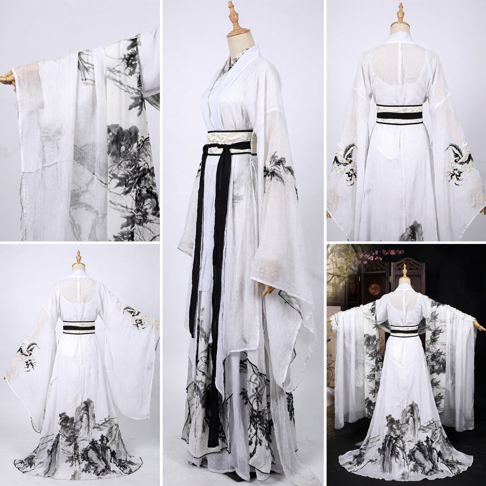Traditionelles chinesisches Hanfu-Kostüm, antikes Tuschemalerei-Gewand mit weiten Ärmeln, Feenkleid für Frauen Cosplay - Asian Costume
