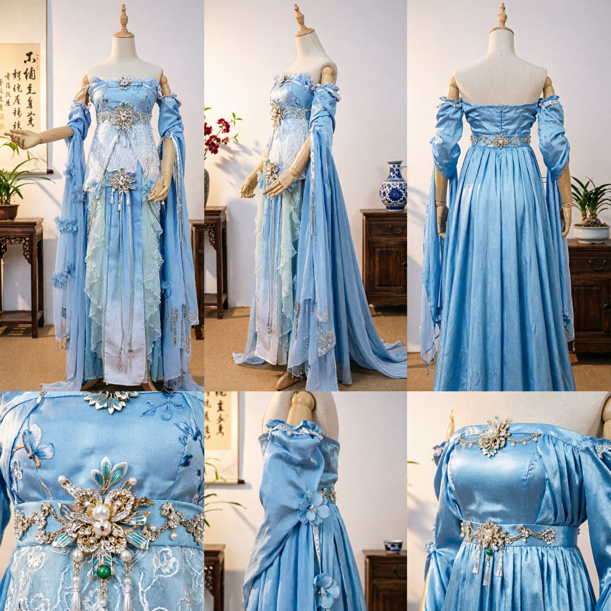 Elegant Blauw Chinese Hanfu Feeënjurk, Traditioneel Oud Prinses Kostuum voor Vrouwen Cosplay - Asian Costume