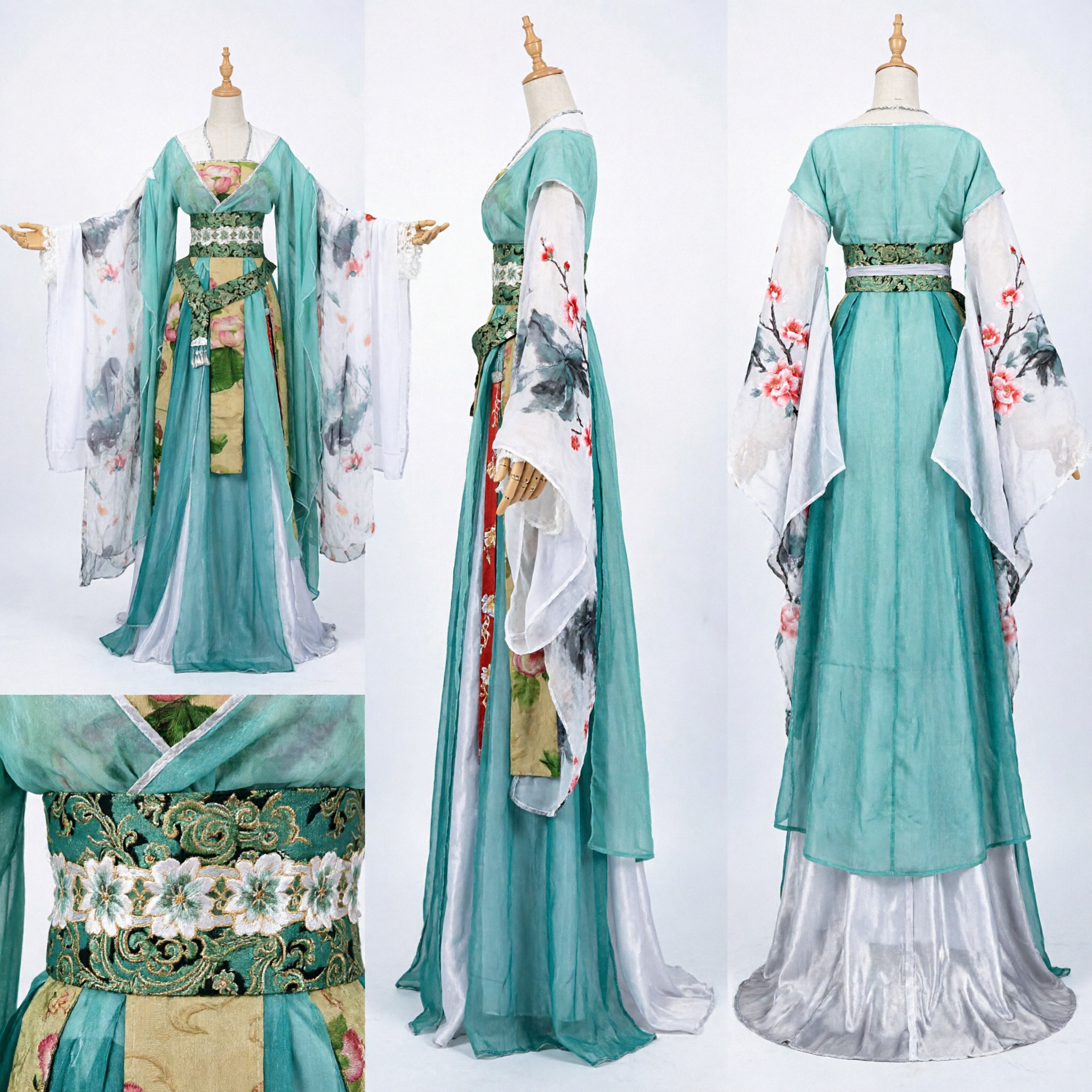 Traditionelles chinesisches Hanfu-Kostüm, grünes Blumenmuster, antikes Tang-Dynastie-Kleid für Frauen Bühnenauftritt Cosplay - Asian Costume