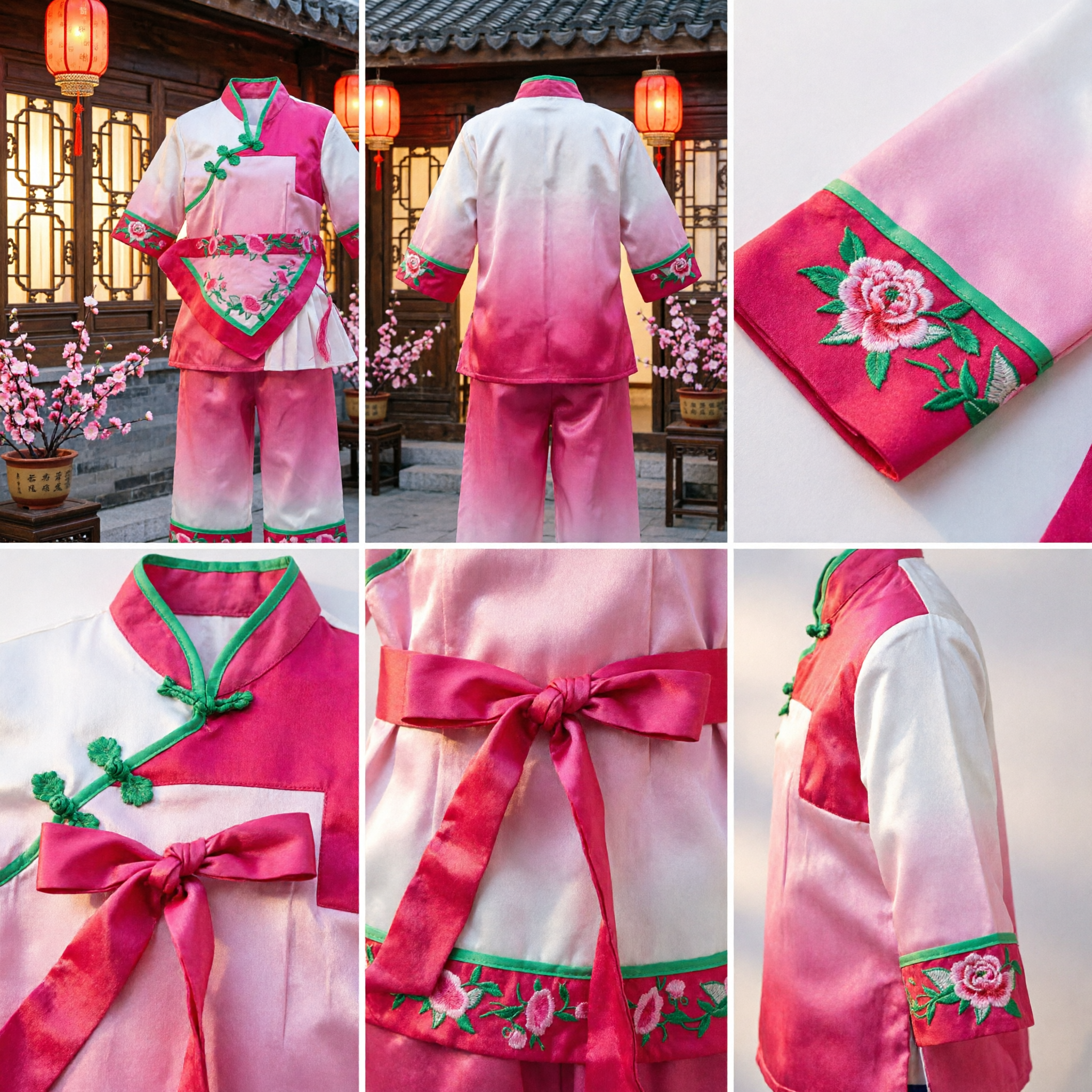 Traje Tradicional de Dança Folclórica Chinesa Rosa Yangge para Performance Feminina com Bordado Floral - Asian Costume