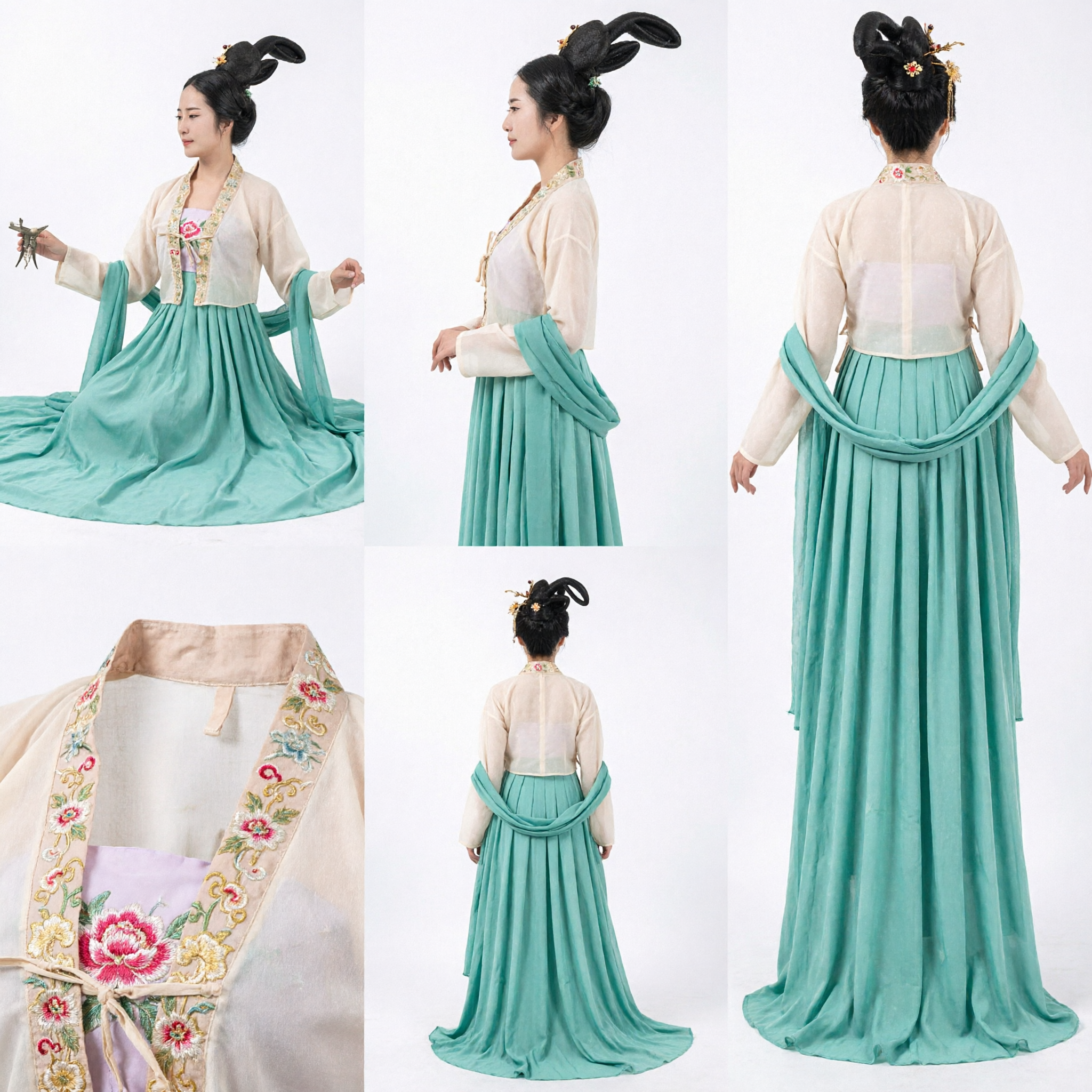 Elegante Hanfu Cinese Tradizionale della Dinastia Tang con Gonna Lunga Verde da Principessa Antica per Donne - Asian Costume
