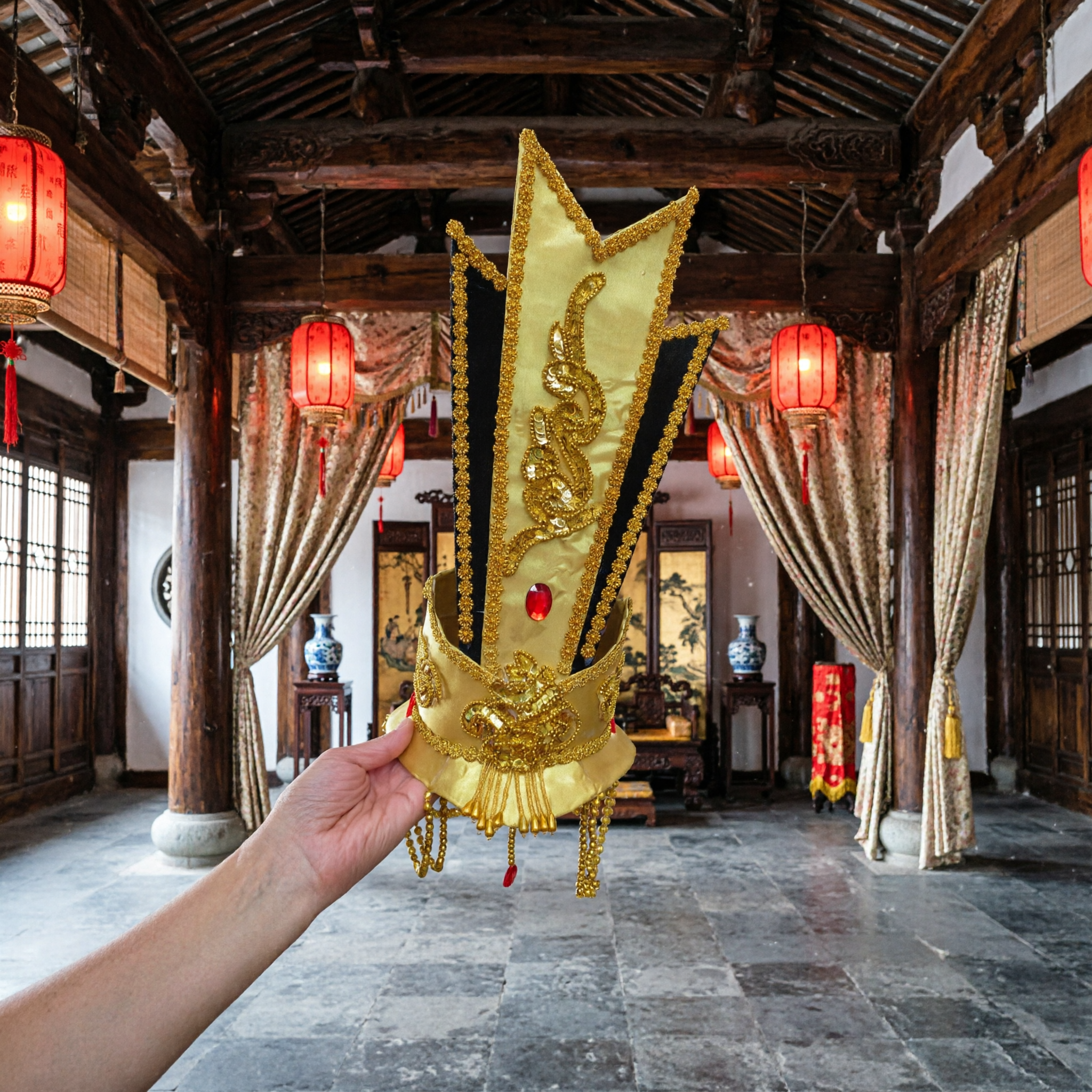 전통 중국 오페라 금관 머리장식 황제 캐릭터 무대 공연 및 문화 공연 의상 - Asian Costume