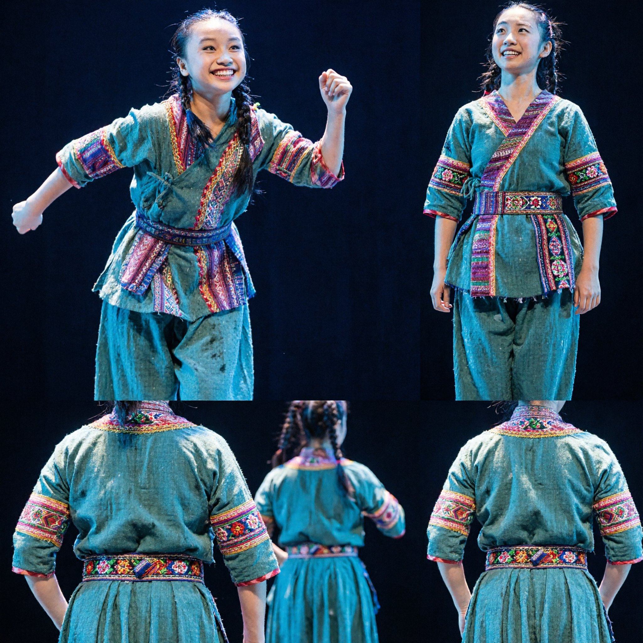 Costume per Danza Etnica Tradizionale Cinese per Bambini, Abito Folk Verde per Spettacoli e Eventi Culturali - Asian Costume