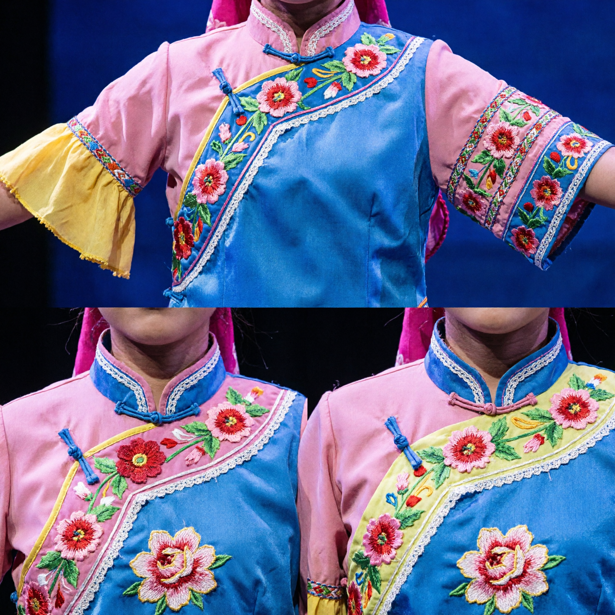 Costume per Danza Folk Tradizionale Cinese per Ragazze, Abito Etnico da Spettacolo con Motivi Floreali Vivaci - Asian Costume