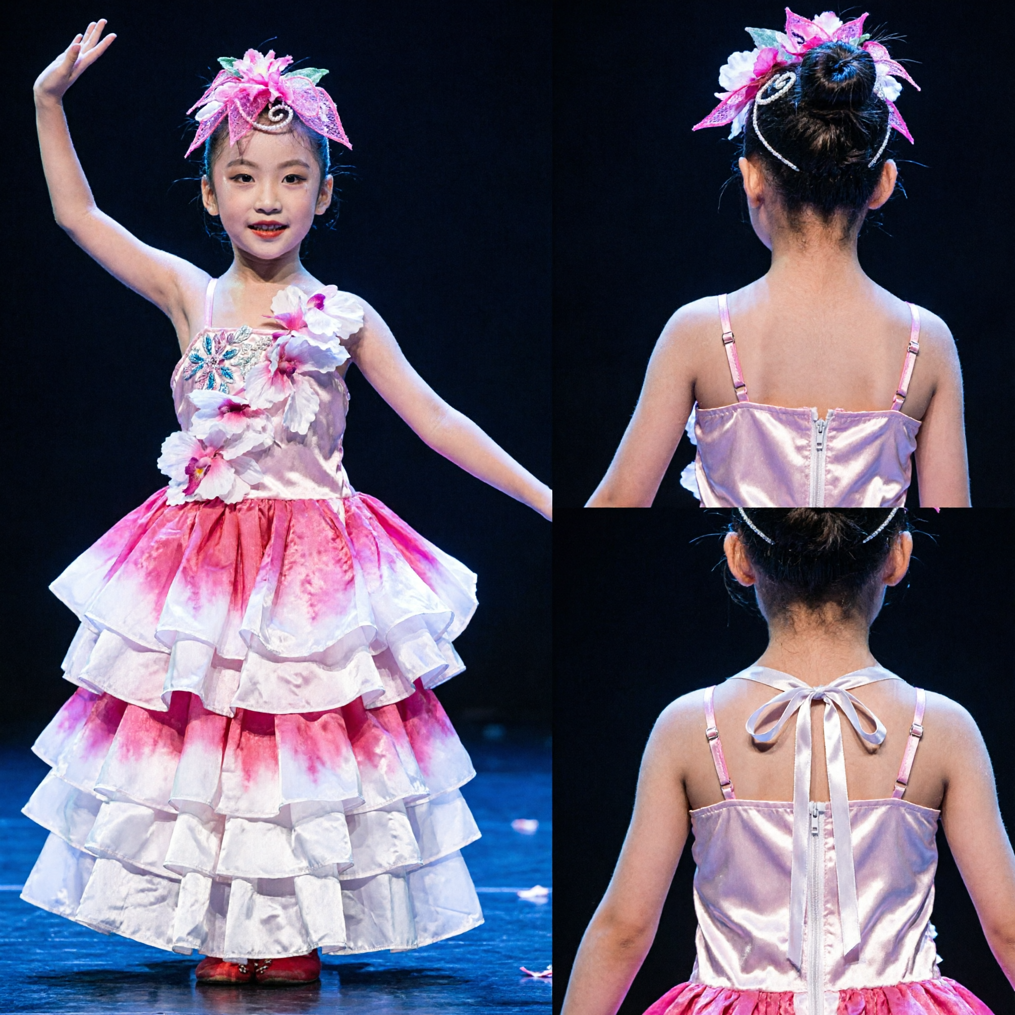 Traje de Dança Chinesa Rosa Flor de Lótus para Meninas Vestido de Dança Folclórica para Performance de Palco Infantil - Asian Costume