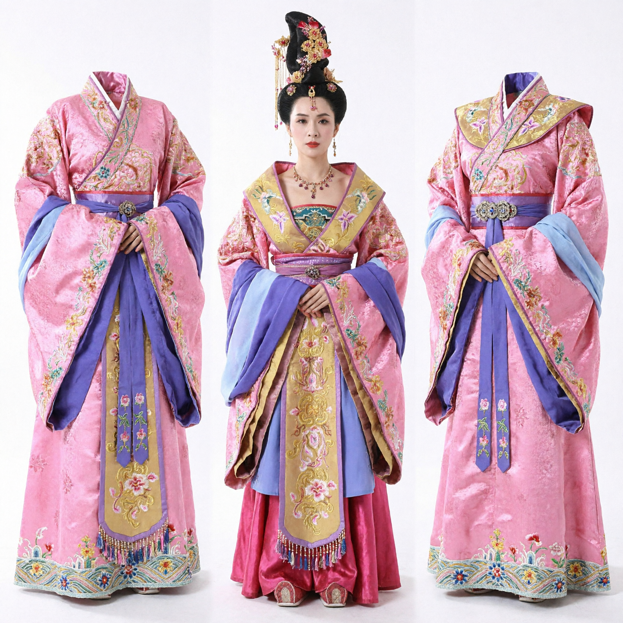 고대 중국 당나라 황후 궁녀 전통 한푸 의상 완전 세트 (여성용) - Asian Costume