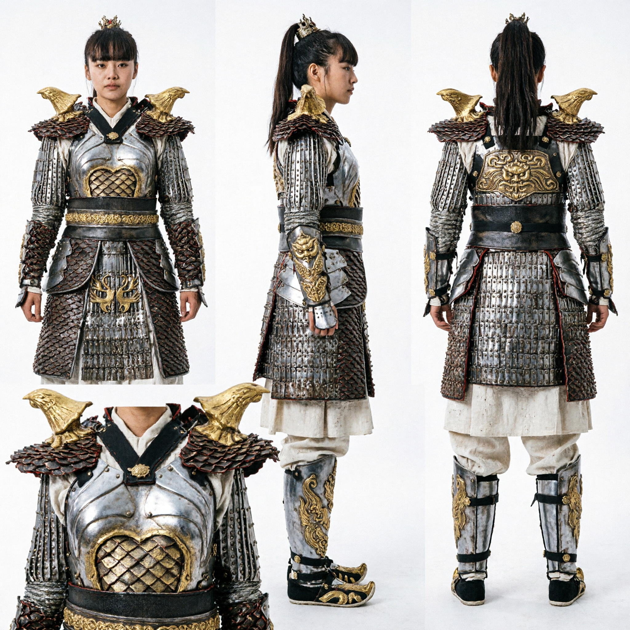 Traje de Cosplay de Armadura de General Femenina China Antigua, con Hombreras de Águila Doradas para Mujeres - Asian Costume