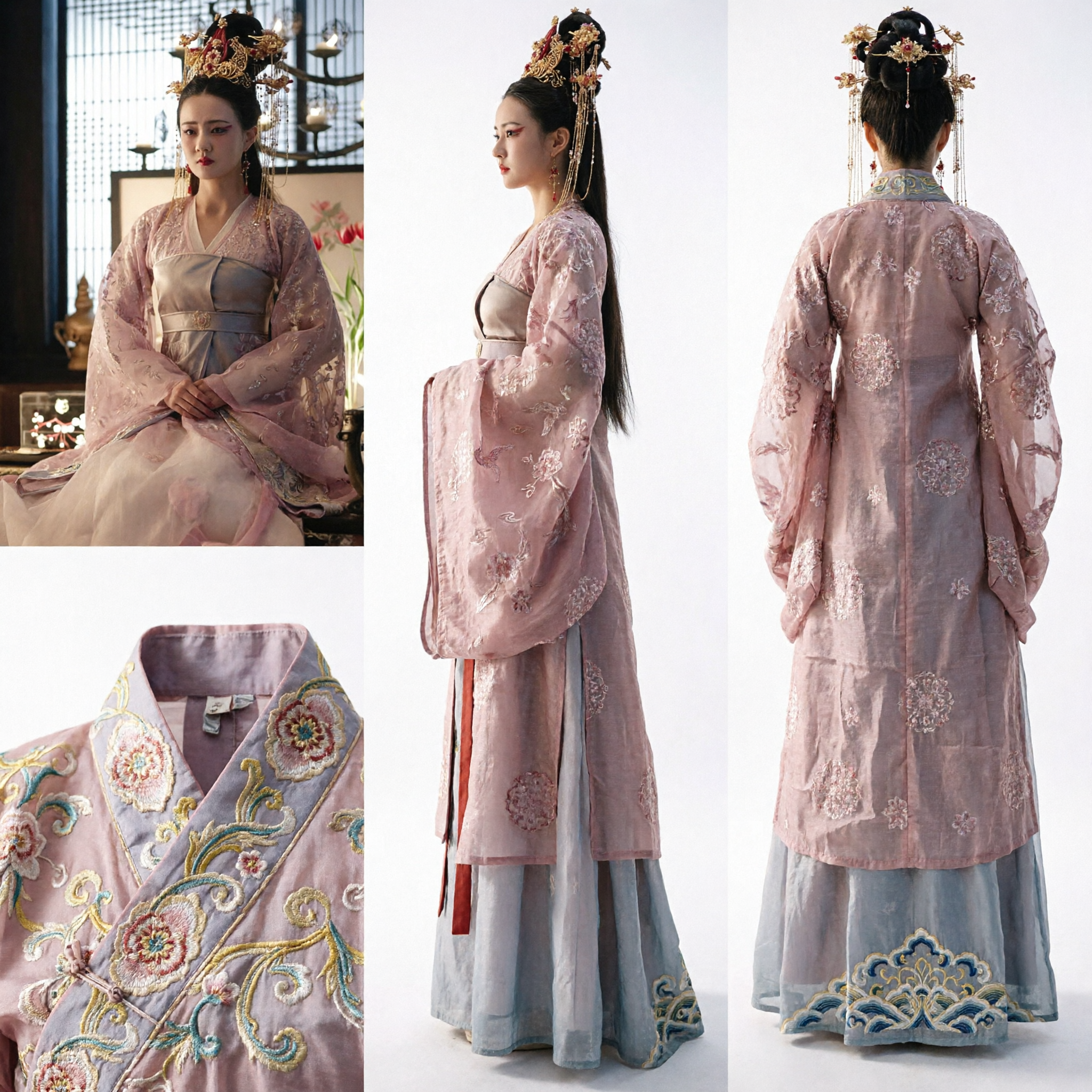 Vestido Hanfu Tradicional Chinês Rosa com Bordado Floral, Traje de Princesa do Palácio Antigo para Mulheres - Asian Costume