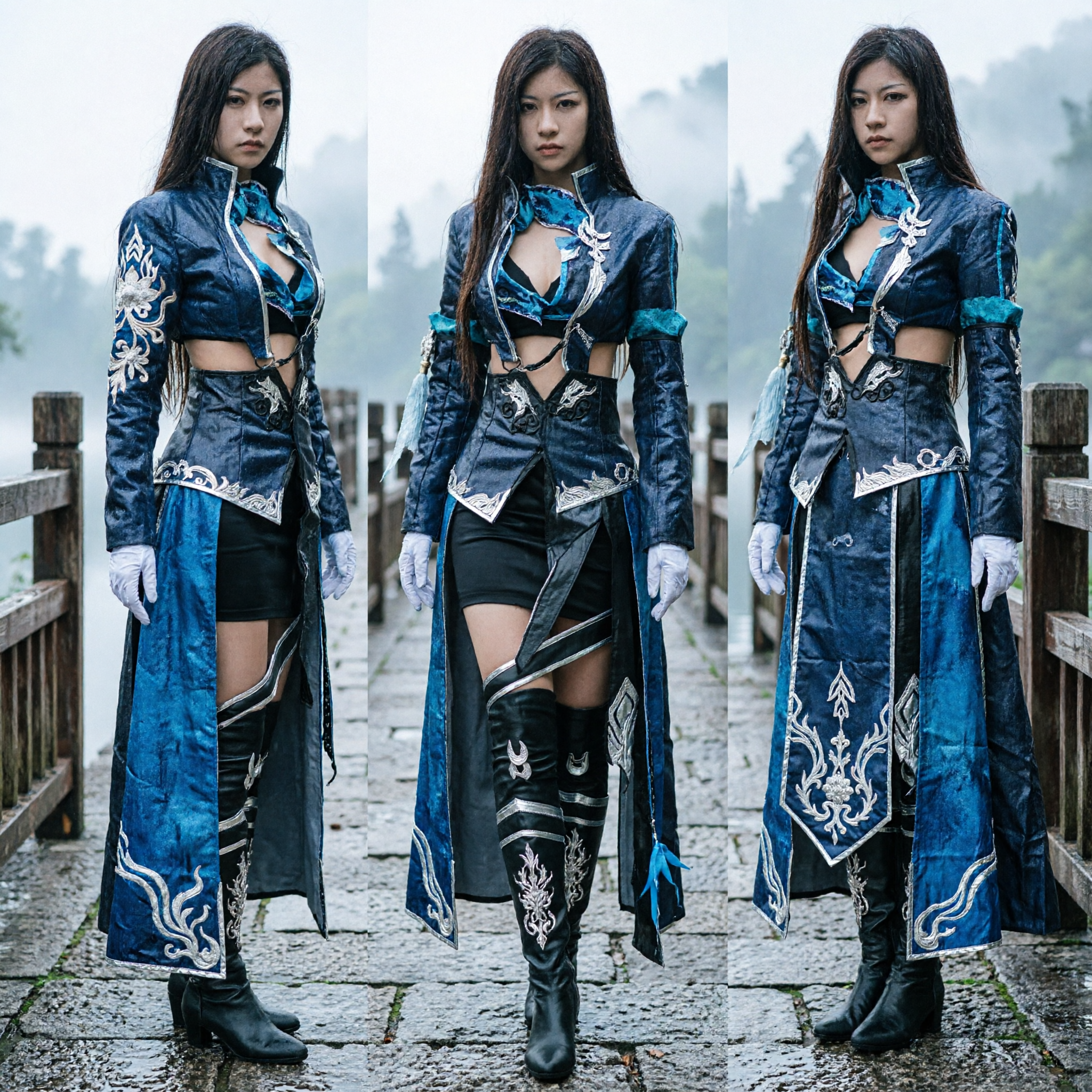Costume de Cosplay d'Assassin Wuxia Bleu pour Femmes, Armure de Cuir de Chevalier, Tenue pour Jeu de Rôle Fantastique et Halloween - Asian Costume