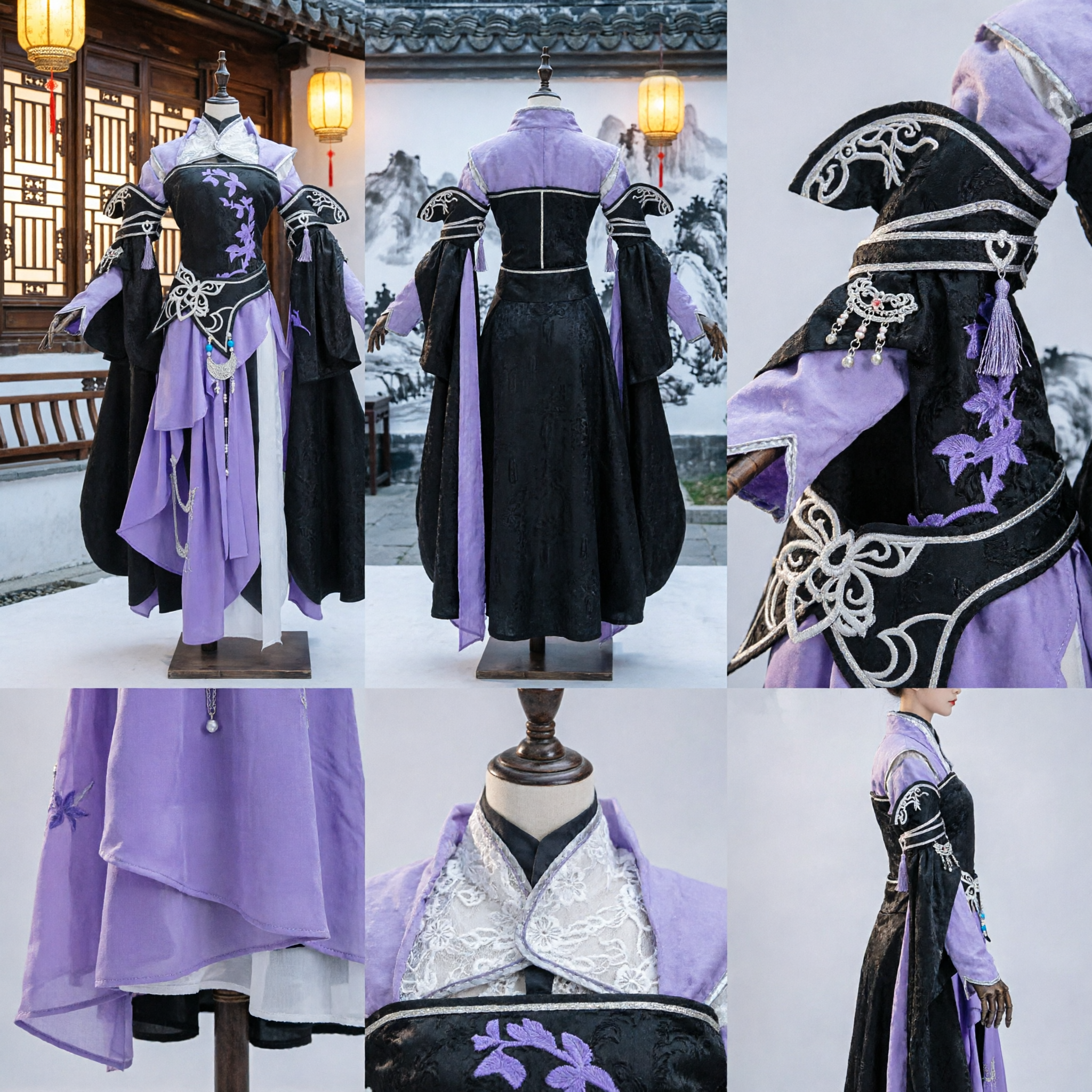 Traje de Cavaleiro Roxo da China Antiga, Fantasia Tradicional Hanfu Wuxia com Bordados para Adultos - Asian Costume