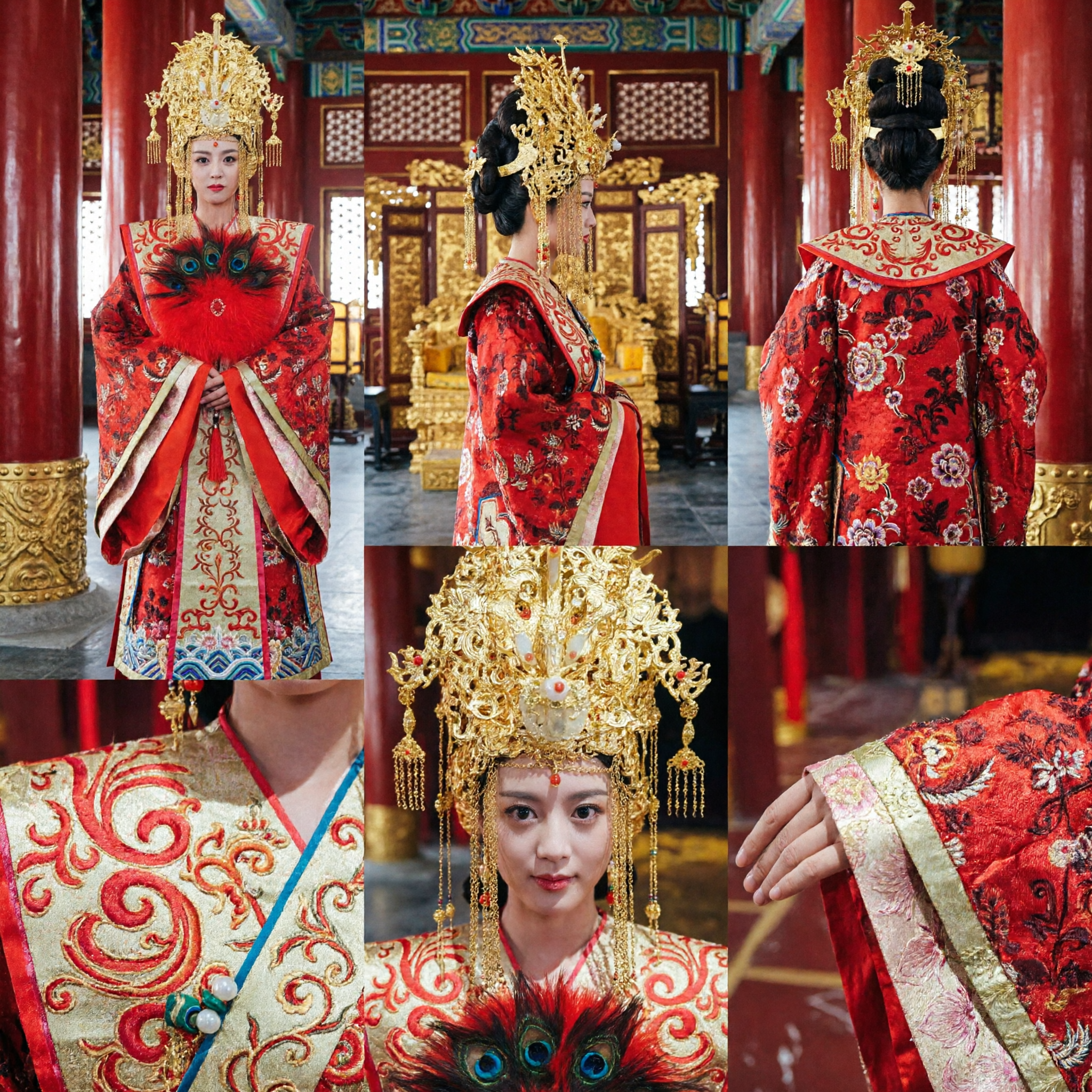 Traditional Chinese Empress Red Hanfu Wedding Costume with Elaborate Golden Phoenix Crown for Women Cosplay - Asian Costume