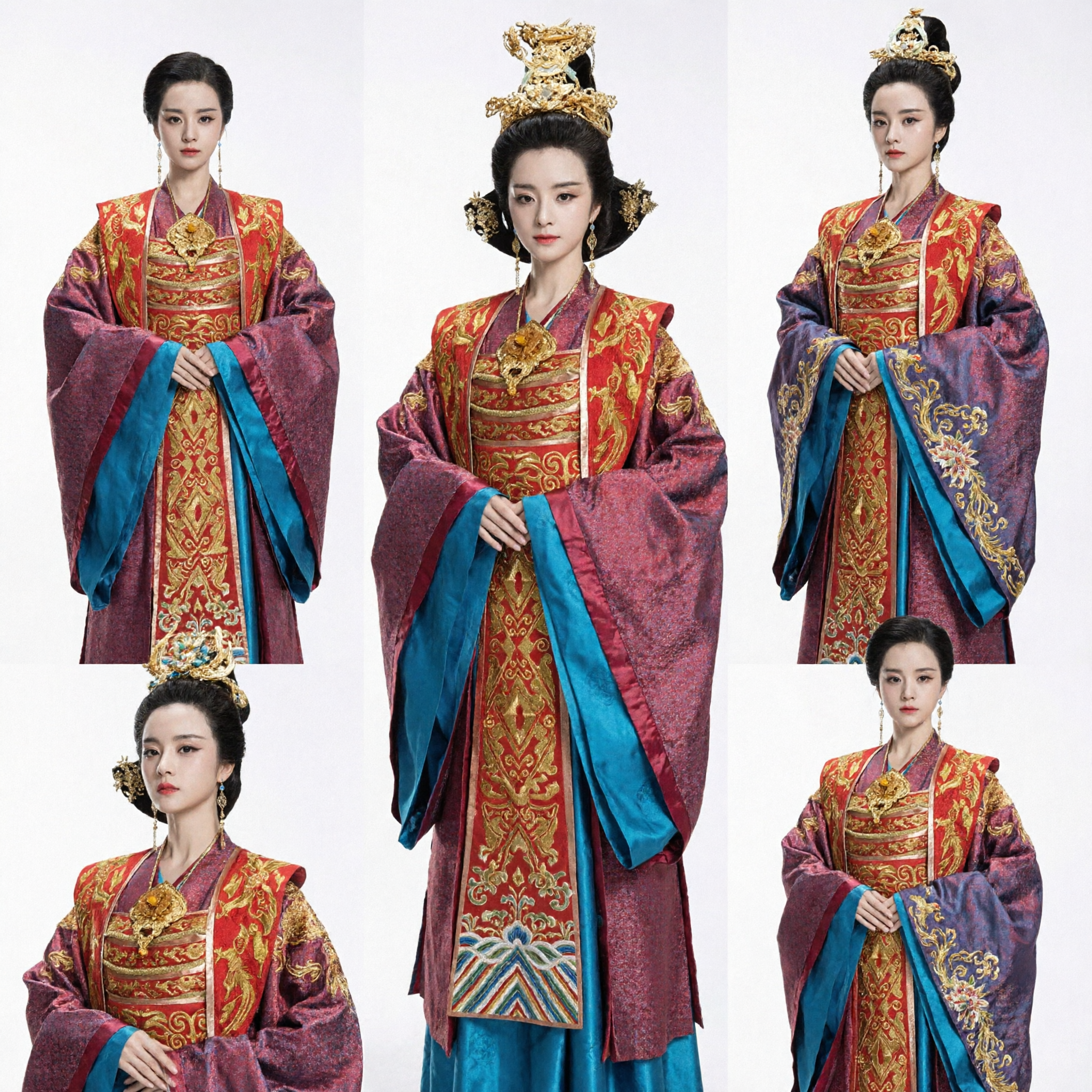 Traje Tradicional Chinês de Imperatriz Antiga Hanfu, Vestido Bordado Vermelho e Dourado da Dinastia Tang para Mulheres - Asian Costume