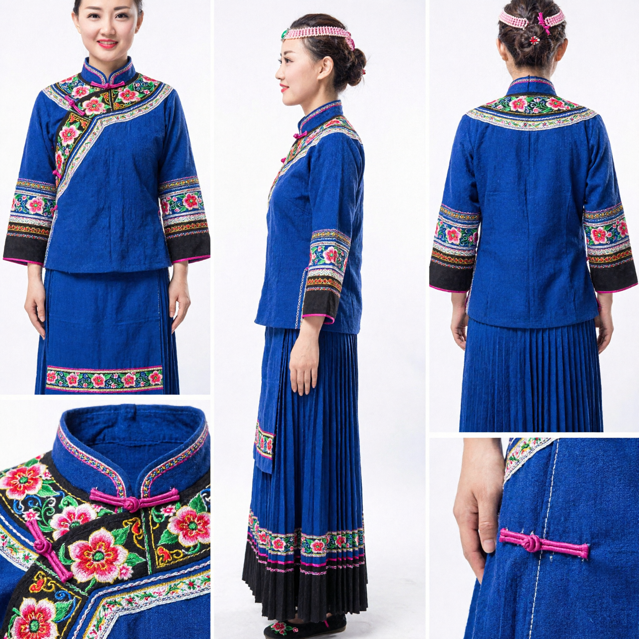 Faixa de Testa Tradicional da Etnia Chinesa Rosa com Miçangas de Pérola e Joia de Pedra Jade Verde para Trajes de Dança - Asian Costume