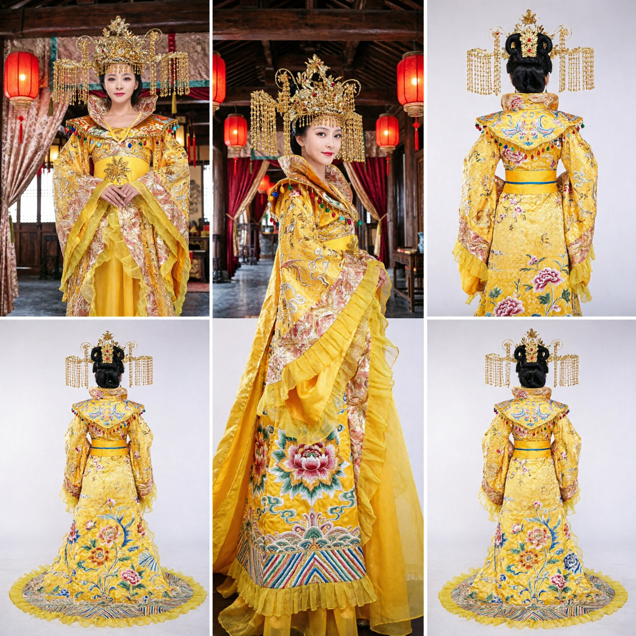 디럭스 고대 중국 황후 의상 황색 제당 당나라 한푸 드레스 여성용 - Asian Costume