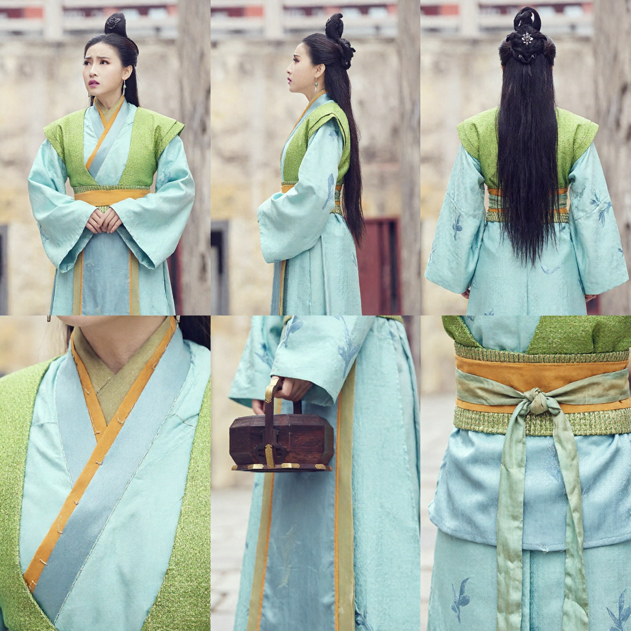 전통 중국 한푸 의상 고대 공주 드레스 그린 블루 로브 여성 코스프레 공연용 - Asian Costume