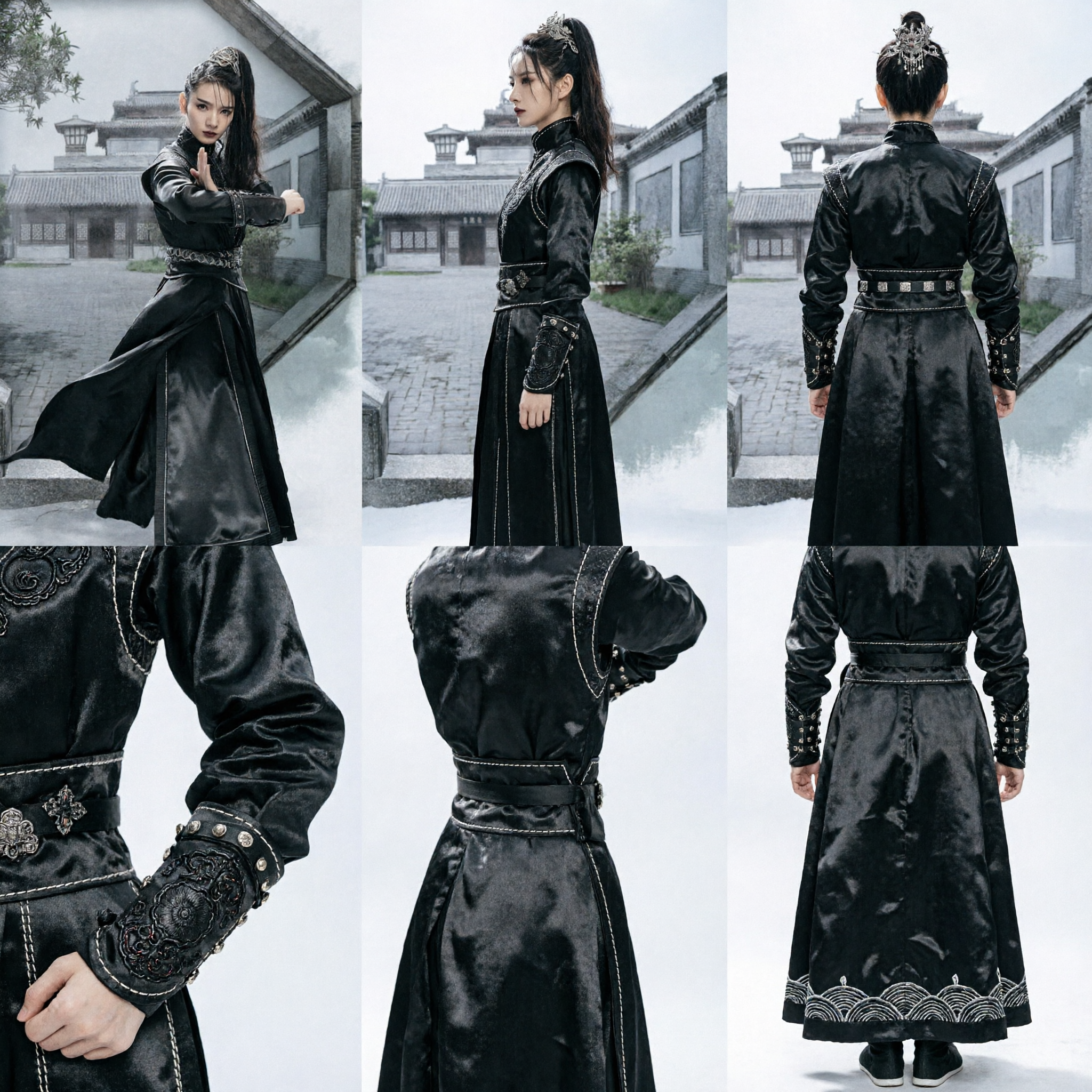 Costume d'Assassin Noir Chinois Traditionnel pour Femmes - Tenue Hanfu de Sabreur Wuxia pour Cosplay d'Halloween - Asian Costume