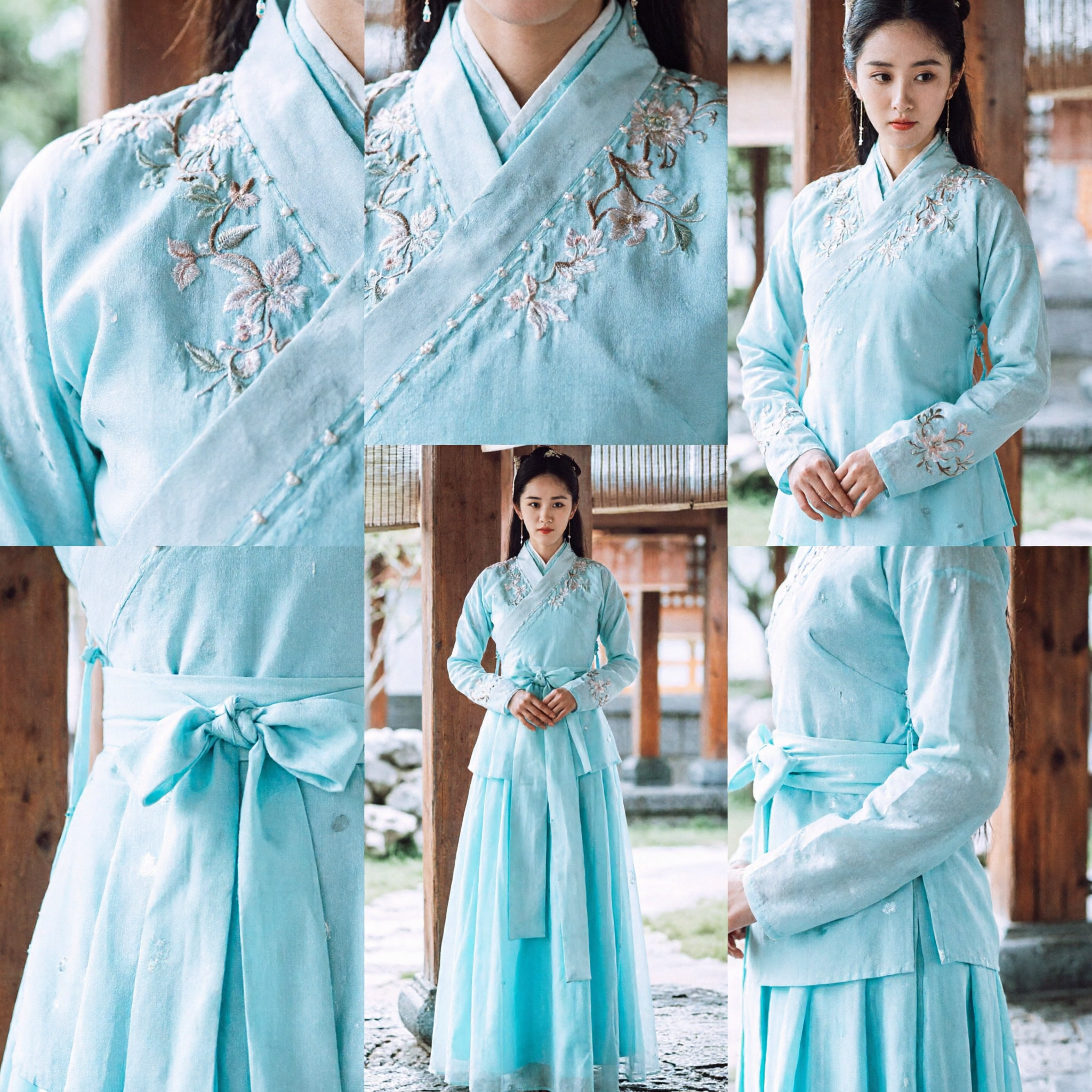 Costume Traditionnel Hanfu Chinois Ancien - Robe Bleu Clair Brodée pour Cosplay et Photographie Femmes - Asian Costume