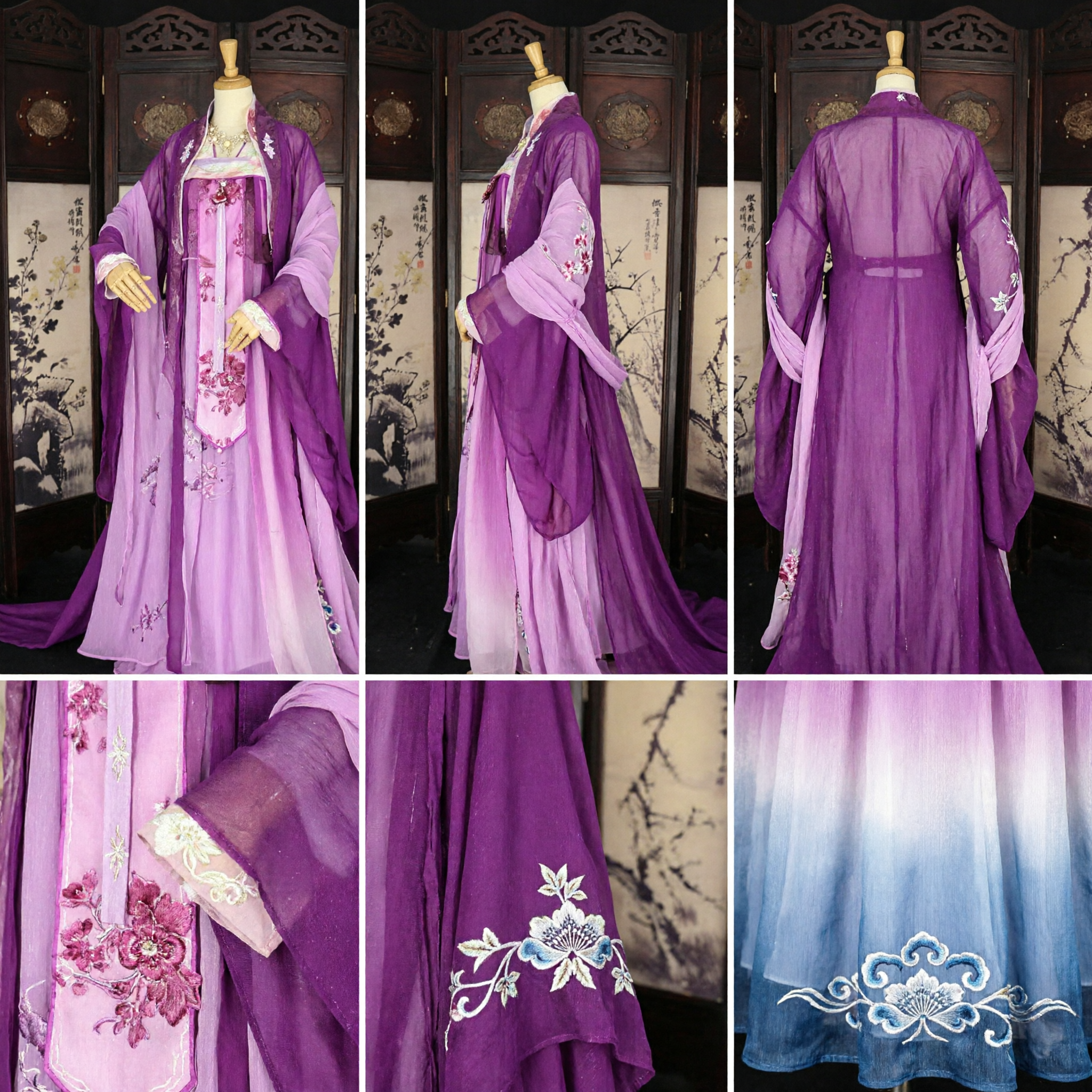 Elegantes Lila Traditionelles chinesisches Hanfu-Kostüm Besticktes Antikes Tang-Dynastie Stil Kleid für Frauen Auftritt Cosplay - Asian Costume