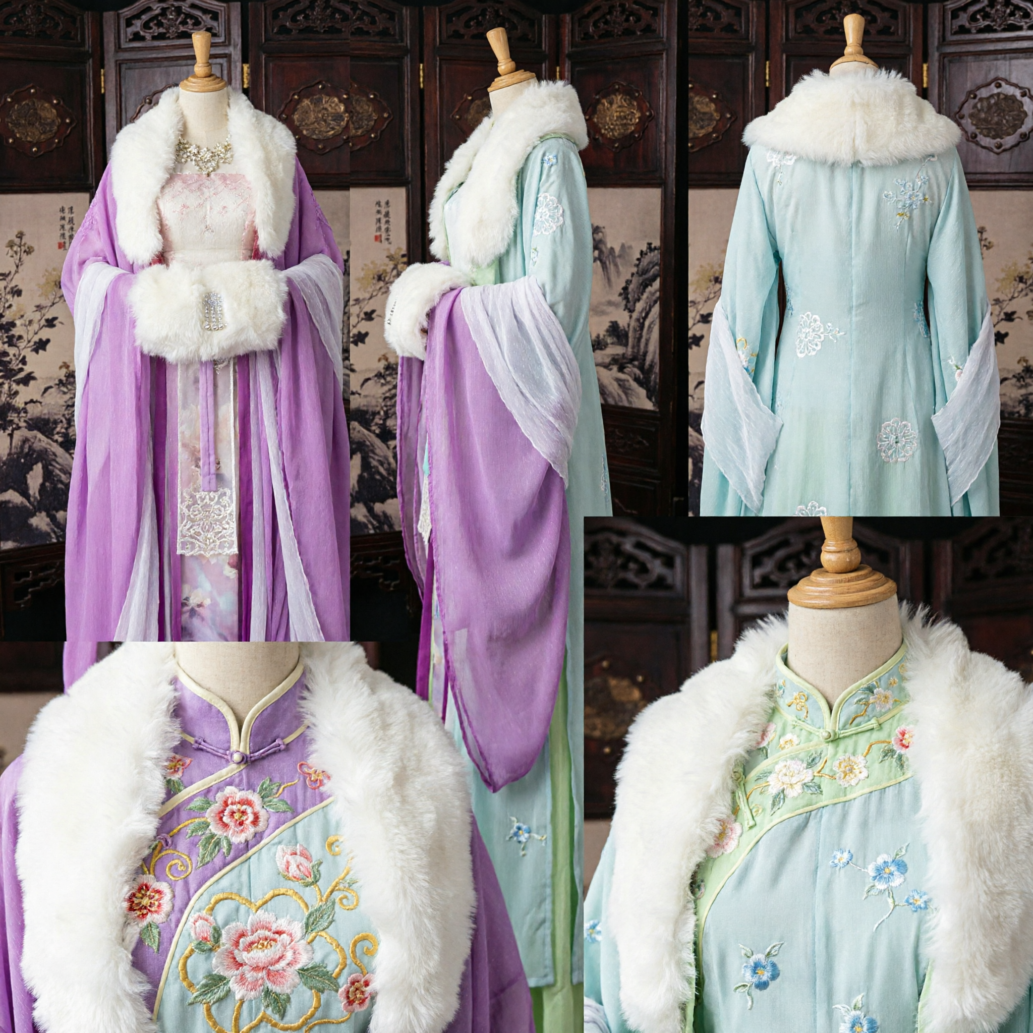 Traditioneel Chinees Hanfu Winter Bontkraag Jurk Oude Geborduurde Fee-kostuum voor Vrouwen Optreden Cosplay - Asian Costume