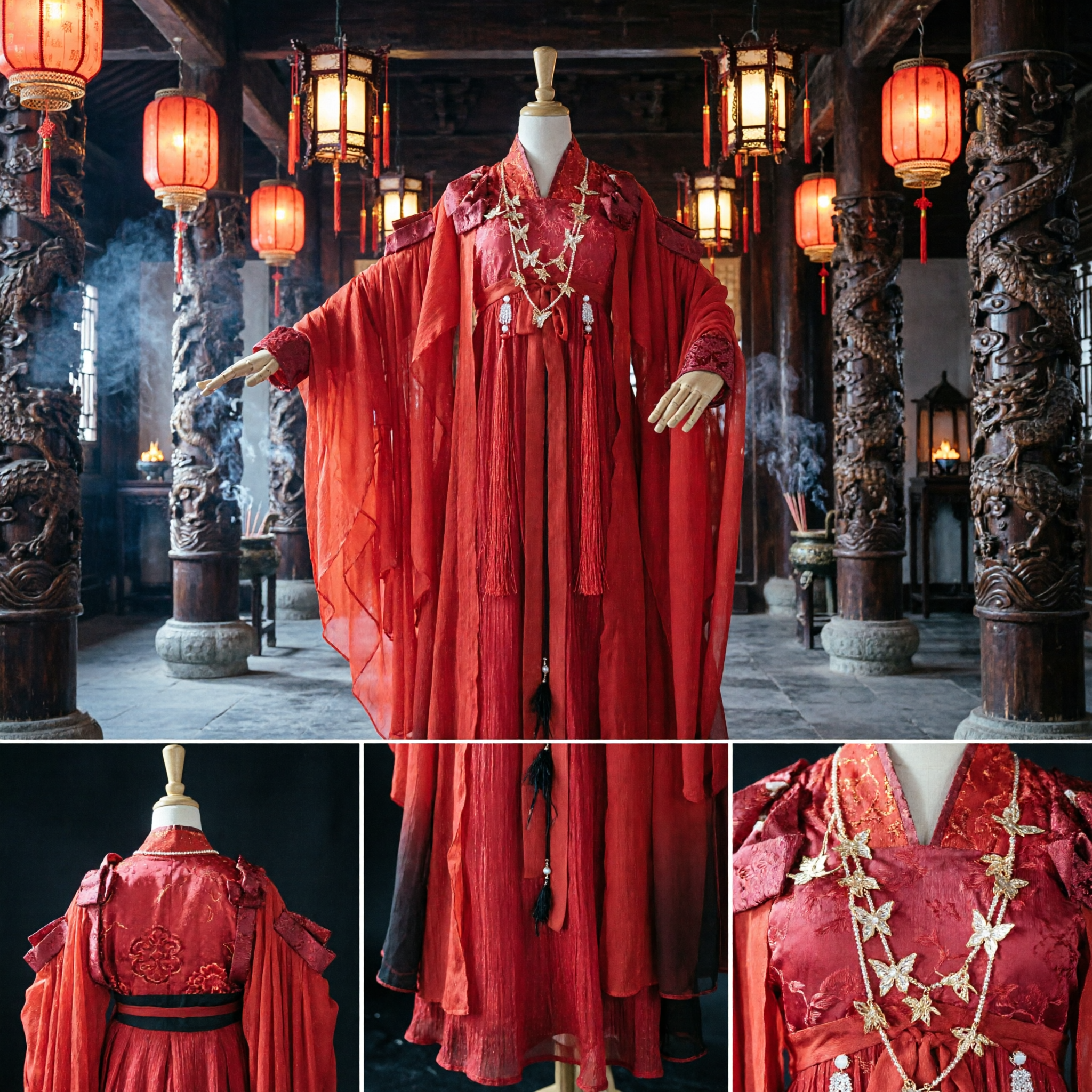 Chinese Traditional Red Hanfu Dress Embroidered Ancient Fairy Costume for Women Cosplay Wedding - Asian Costume
