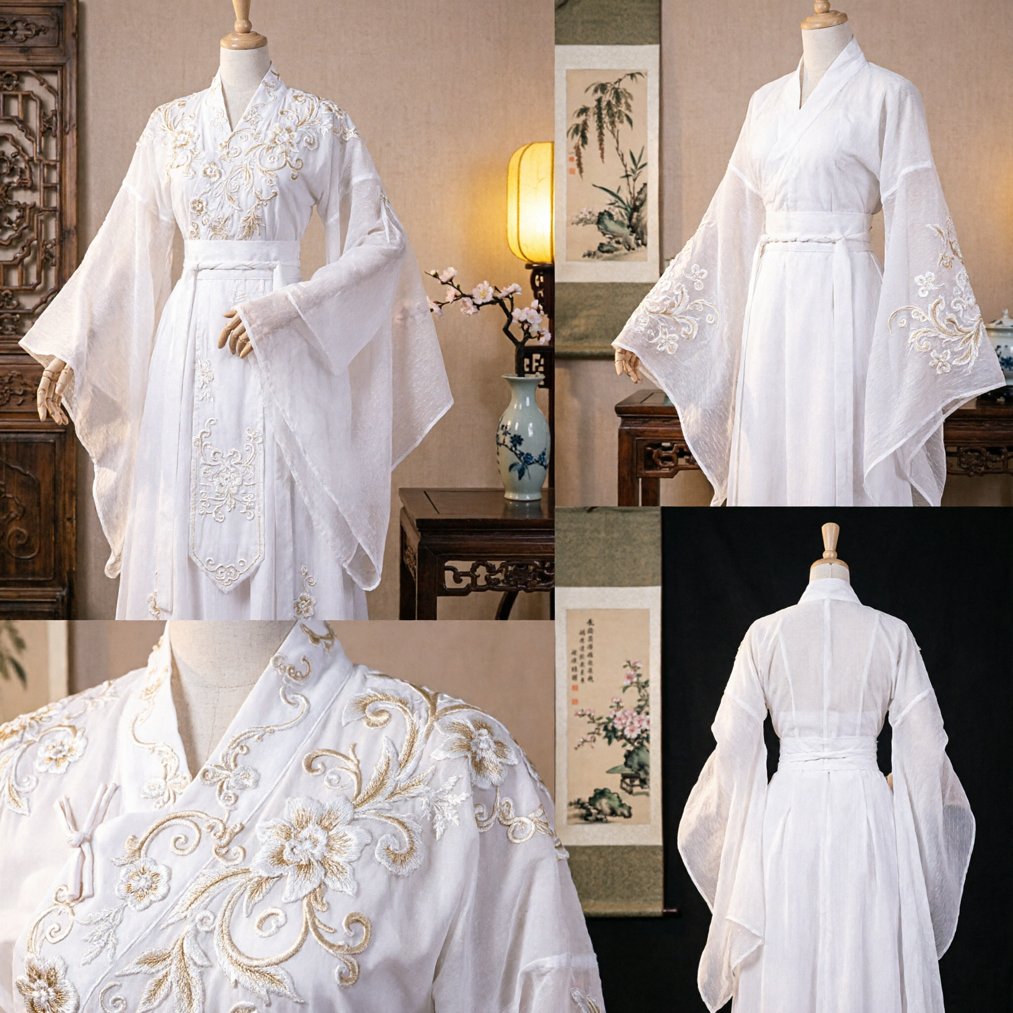 Costume Traditionnel Chinois Hanfu Blanc Ancien Noble Homme Robe Brodée pour Cosplay et Spectacle - Asian Costume