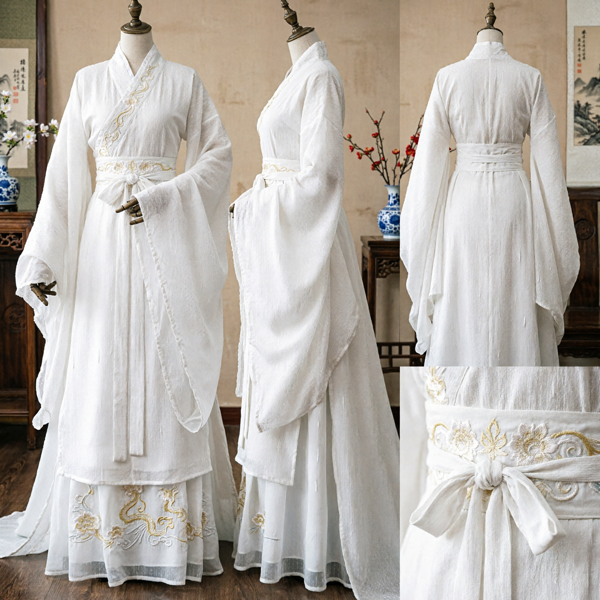 Elegant Traditional Chinese Hanfu White Fairy Dress Ancient Princess Costume for Women Cosplay Performance - Asian Costume