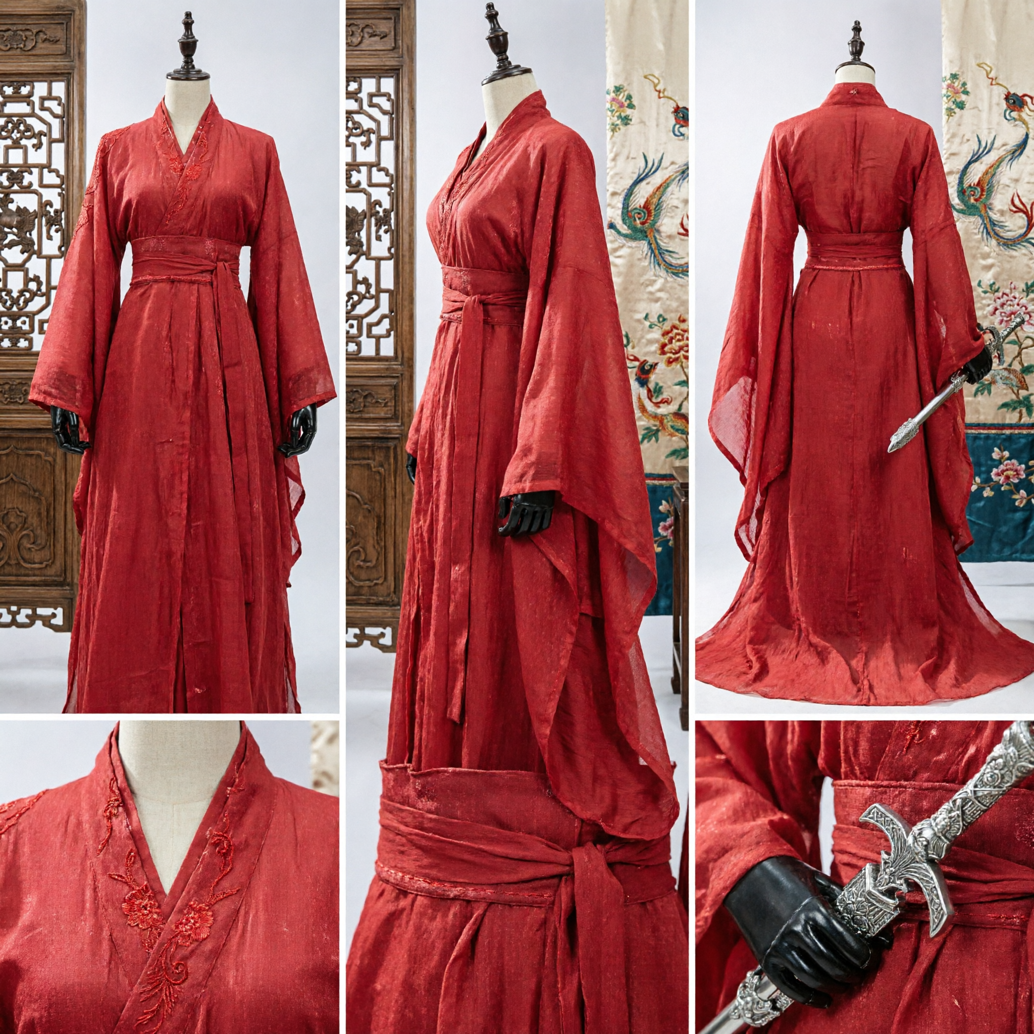 전통 중국 빨간색 한푸 고대 여검객 무협 의상 여성 코스프레 공연 드레스 - Asian Costume