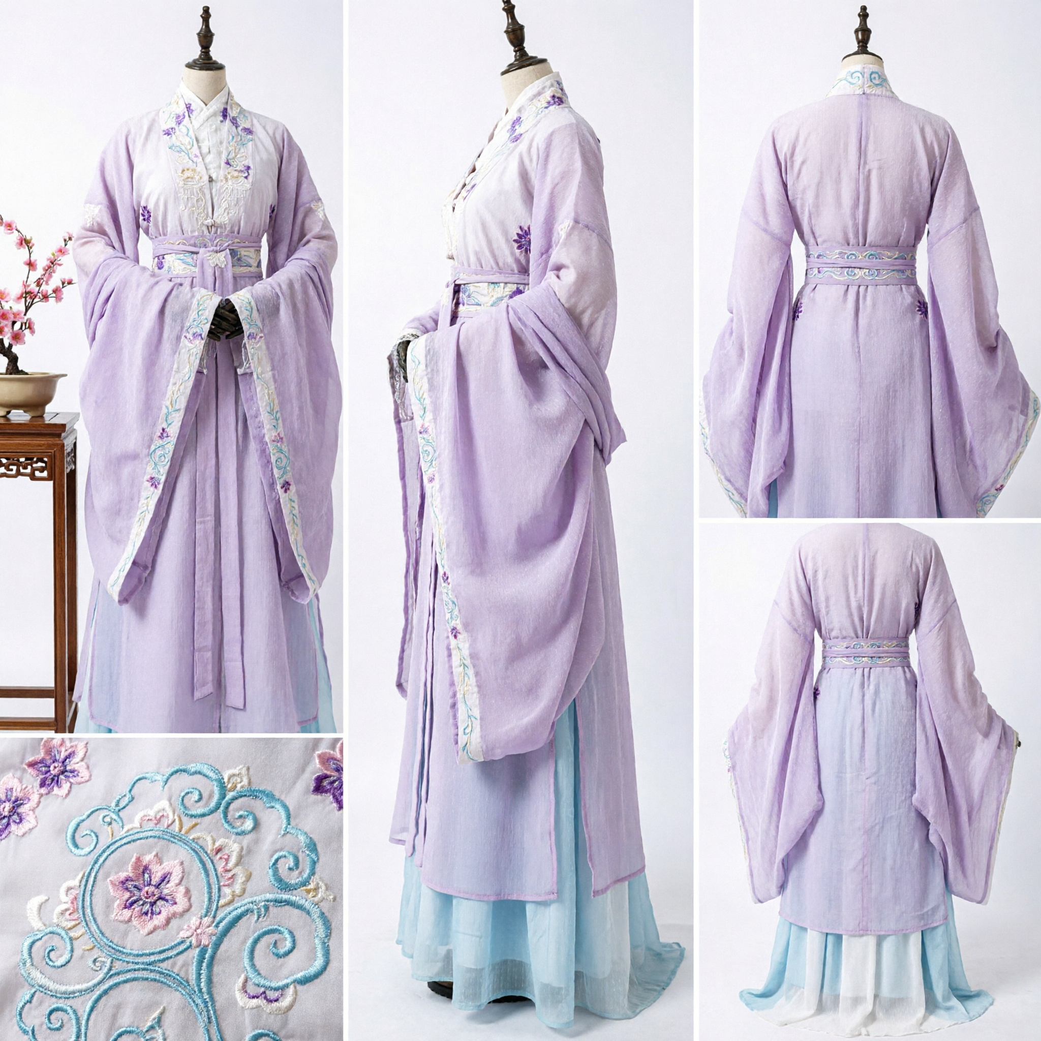 Traditionelles chinesisches Hanfu-Kostüm antikes weiß-lila Feenkleid Stickerei Langarm für Frauen - Asian Costume