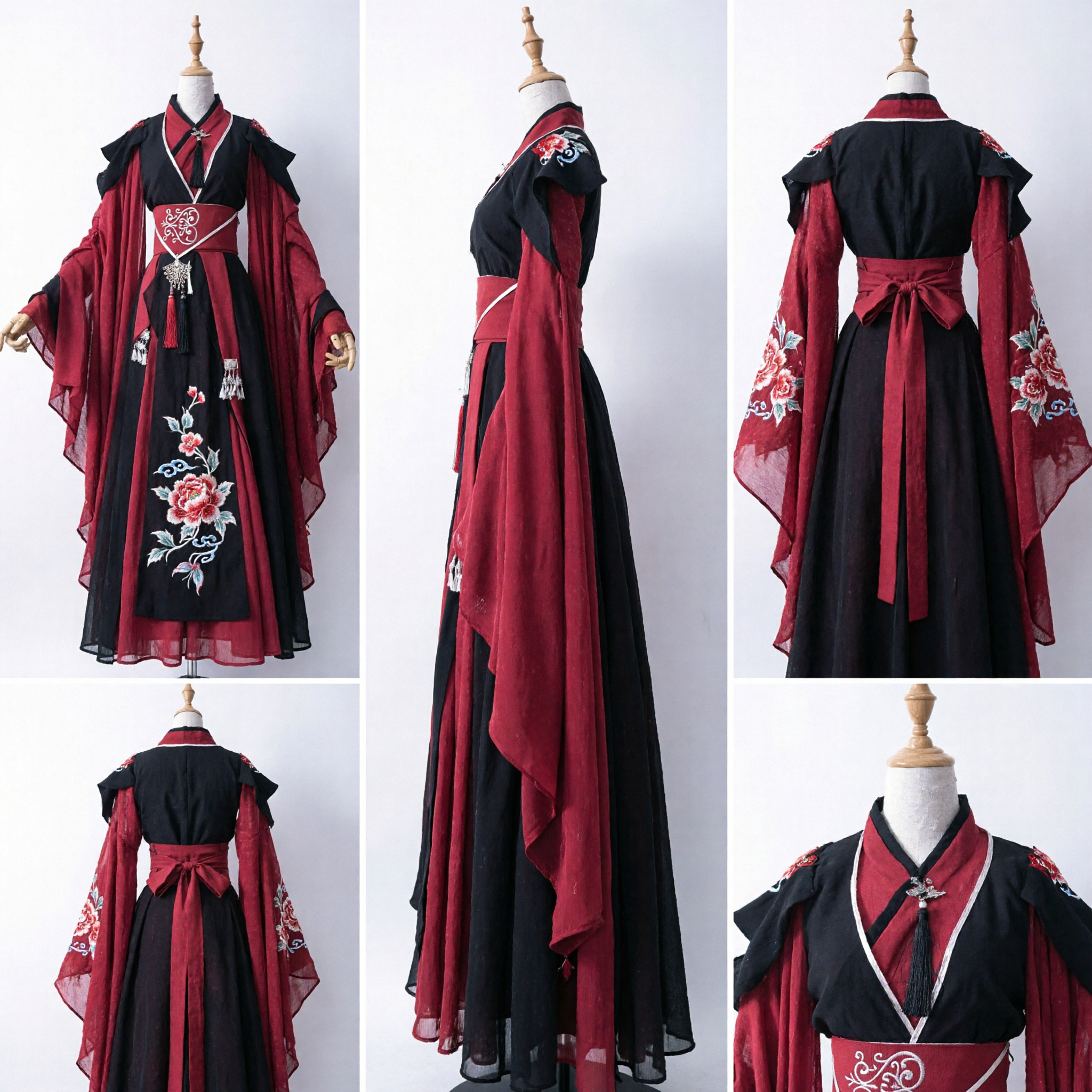 Oude Chinese Wuxia Zwaardvechter Hanfu Kostuum Rood en Zwart Traditioneel Edellieden Gewaad voor Mannen Cosplay - Asian Costume