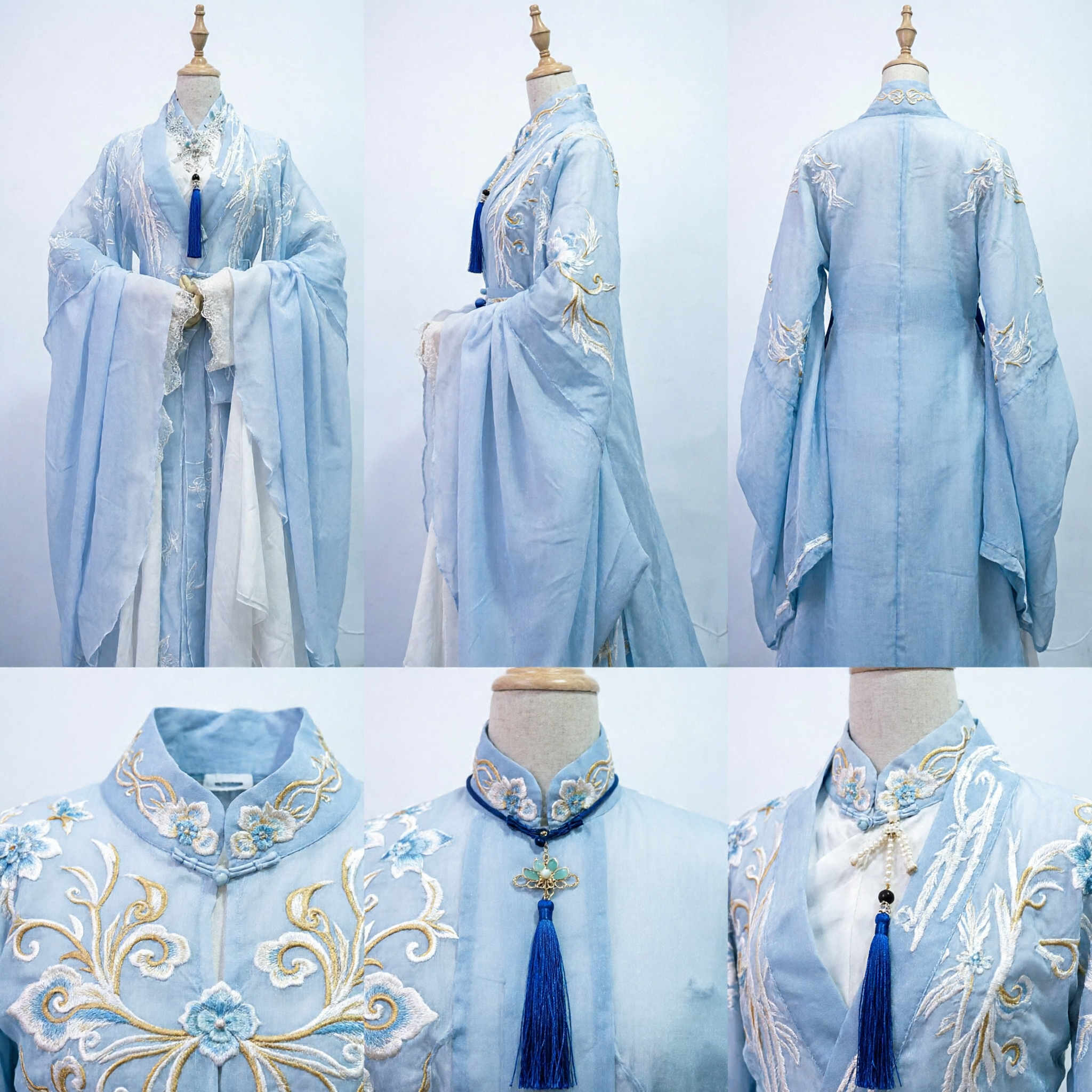 Robe Hanfu Bleue Traditionnelle Chinoise Ancienne de Princesse Brodée Costume à Manches Amples pour Femmes - Asian Costume