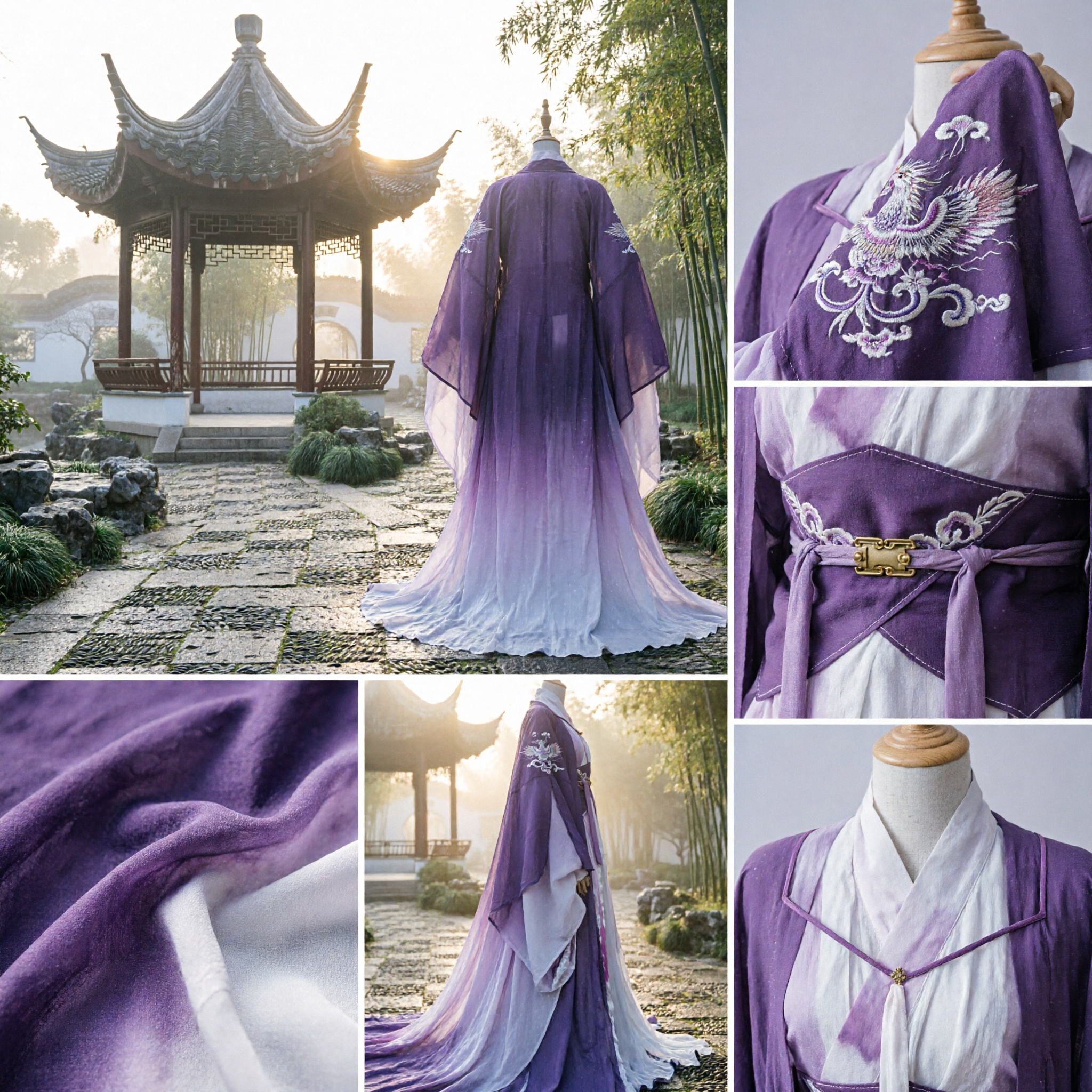 Elegantes lila chinesisches Hanfu antikes traditionelles Kostüm bestickter Robe mit weiten Ärmeln für Frauen Cosplay - Asian Costume
