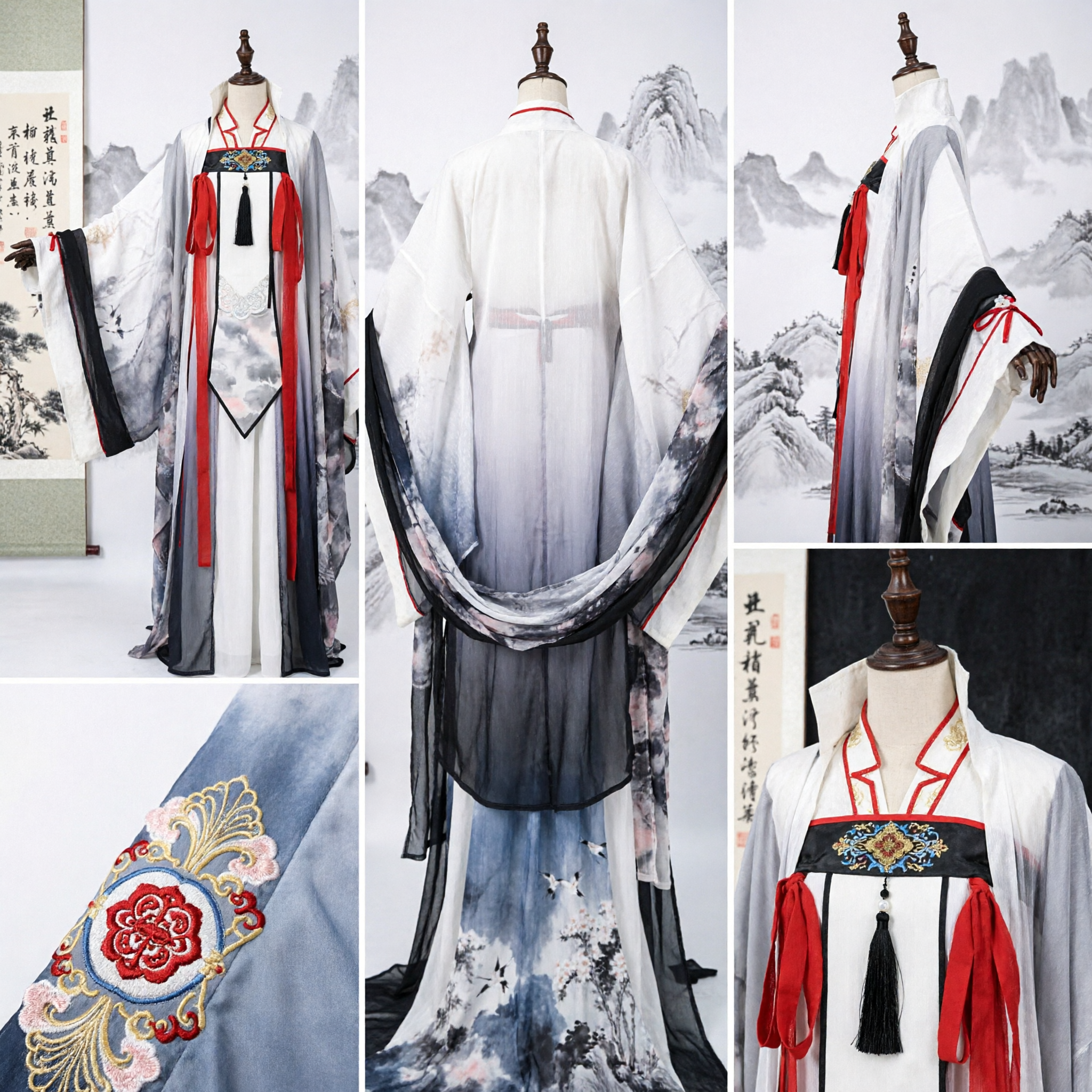 Traditional Chinese Hanfu Costume Ancient Ink Wash Painting Robe Wuxia Swordsman Outfit for Men Cosplay - Asian Costume
